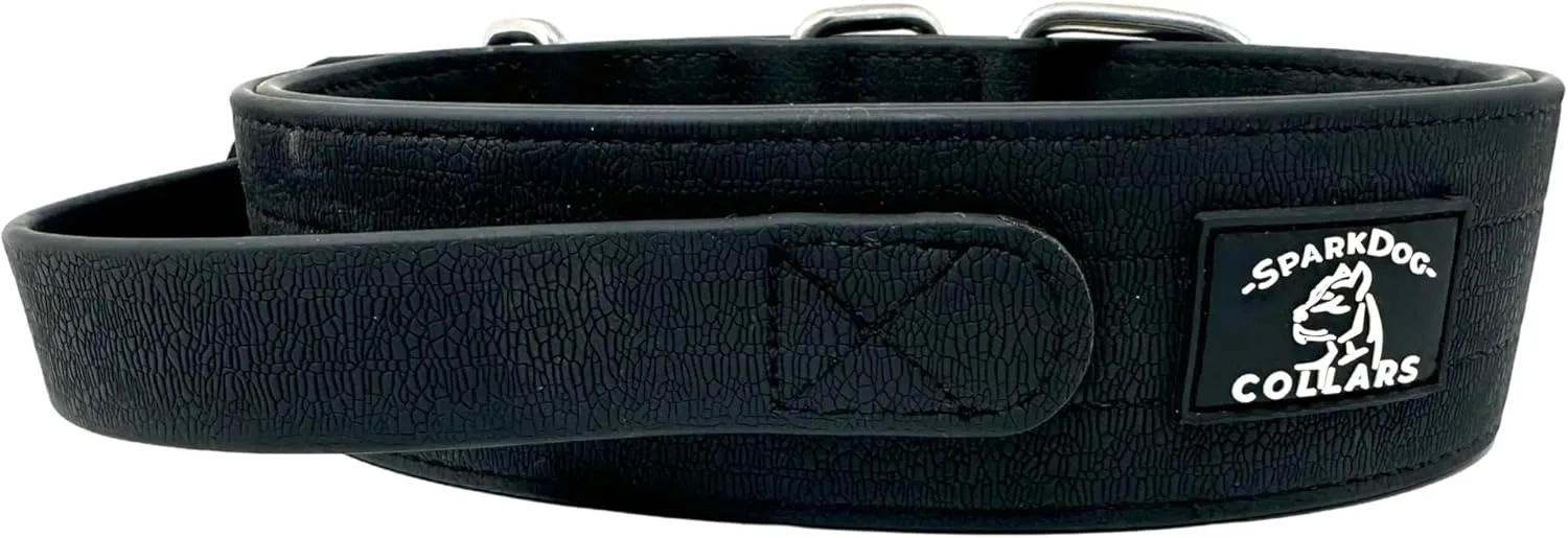 SparkDog Collars Waterproof Working Dog Collar with Handle, Agitation, Dock Diving, Canine Biathlon, Military Tactical Style, Hiking, Adventure, Traffic Control Handle, Service Dog (Black, Handle)