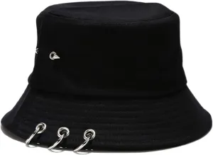 Spiked Rivets Bucket Hat Metal Rings Fisherman Cap Travel Bucket Beach Sun Hat for Women Men