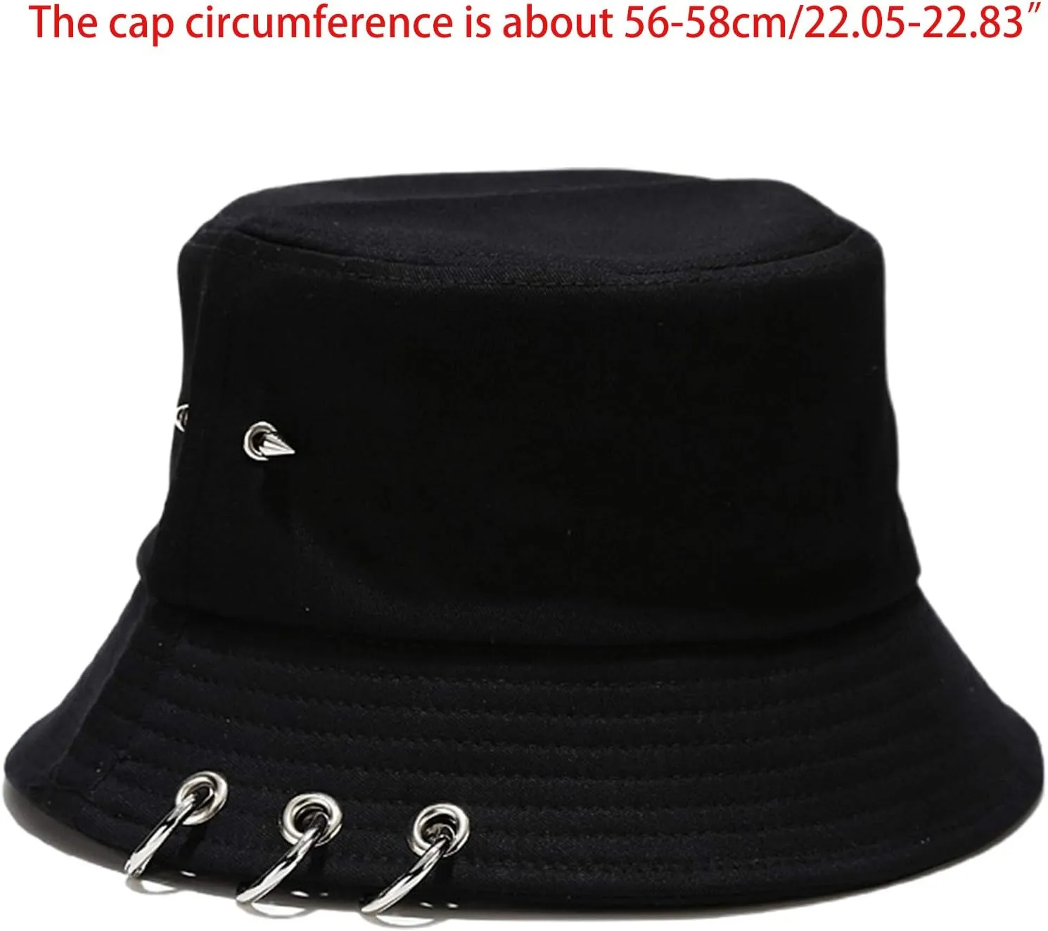 Spiked Rivets Bucket Hat Metal Rings Fisherman Cap Travel Bucket Beach Sun Hat for Women Men