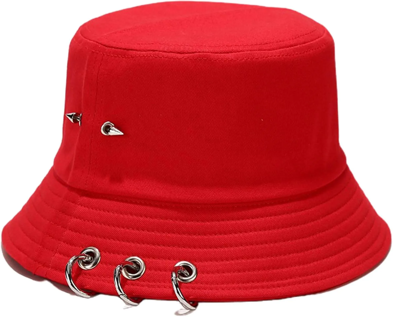 Spiked Rivets Bucket Hat Metal Rings Fisherman Cap Travel Bucket Beach Sun Hat for Women Men