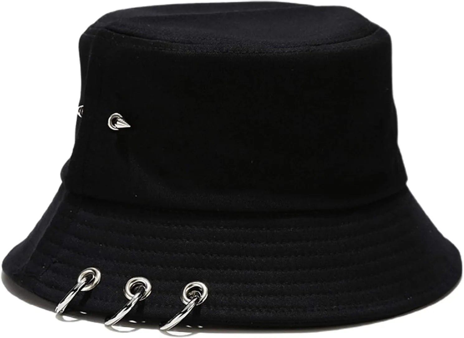 Spiked Rivets Bucket Hat Metal Rings Fisherman Cap Travel Bucket Beach Sun Hat for Women Men