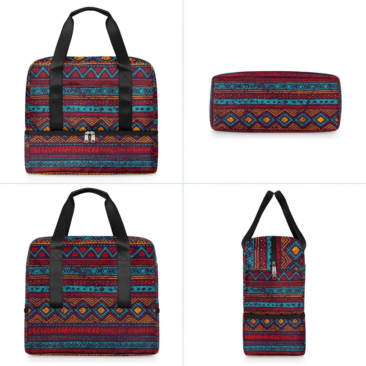 Sports Gym Bag Western Ethnic Aztec Travel Duffel Bag Waterproof Lightweight Swim Bag Travel Tote Luggage Weekender Overnight Handbag Workout Bag with Shoes Compartment for Women Men