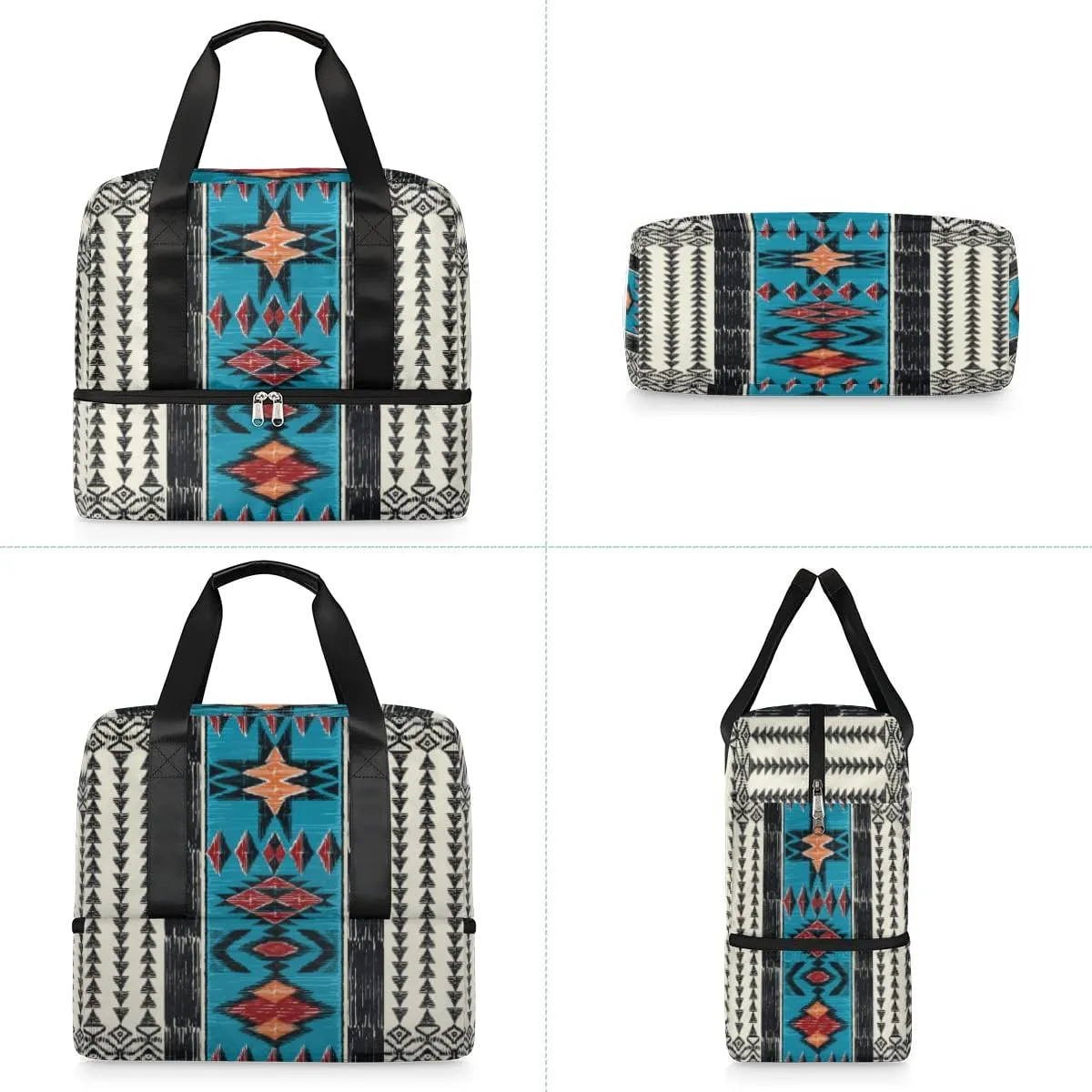 Sports Gym Duffel Bag - Aztec Boho Travel Tote, Waterproof Lightweight Swim Luggage, Weekender Overnight Handbag With Shoes Compartment for Women Men