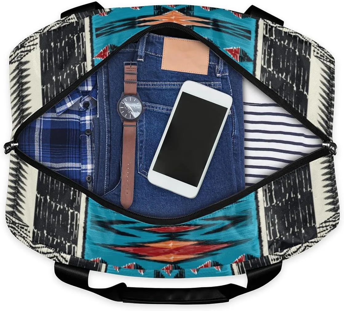 Sports Gym Duffel Bag - Aztec Boho Travel Tote, Waterproof Lightweight Swim Luggage, Weekender Overnight Handbag With Shoes Compartment for Women Men