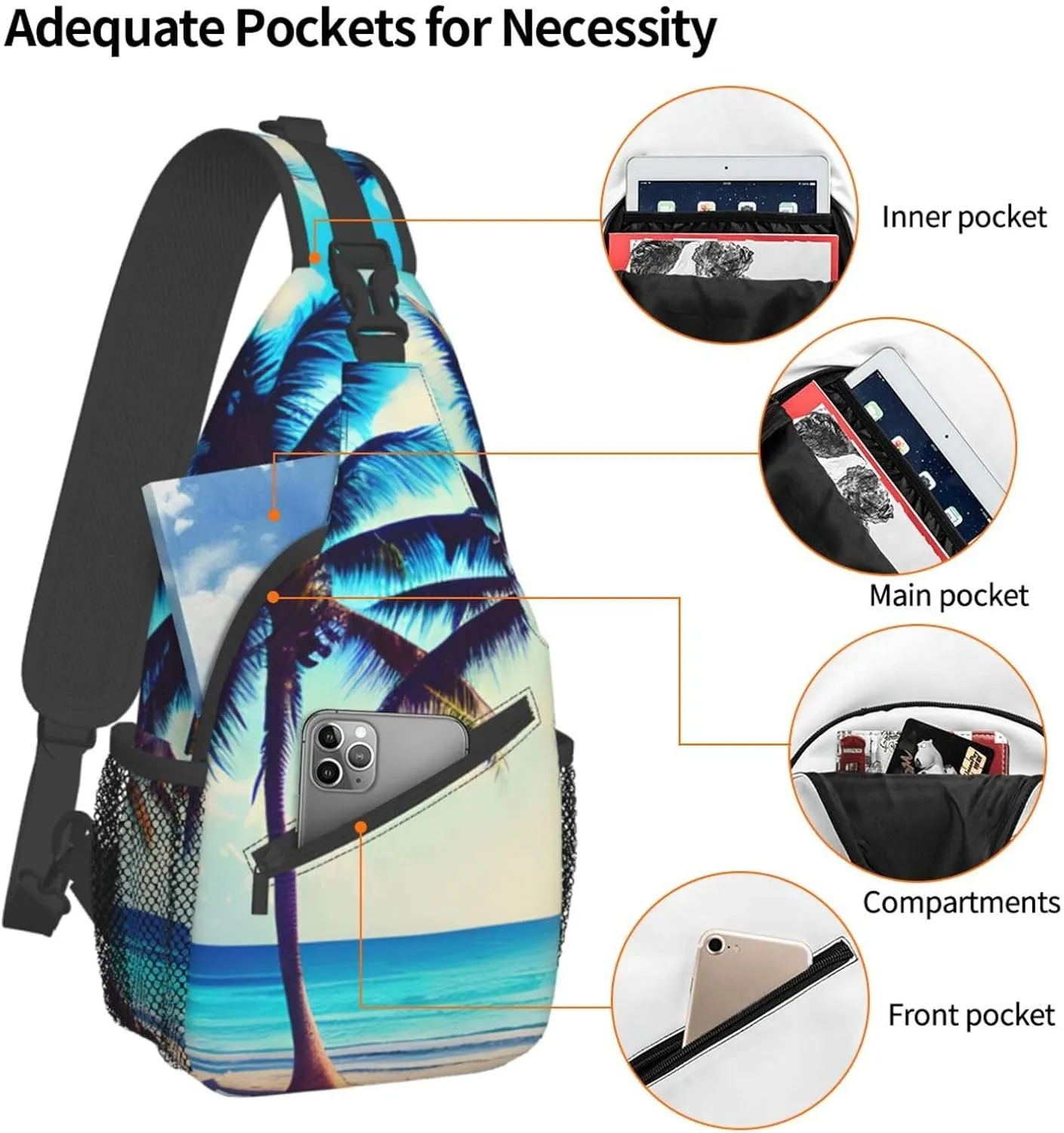 SSIMOO Beach Palm Trees 1 Versatile Travel Hiking Backpack-Perfect For Outdoor Cycling,Chest Shoulder Bag