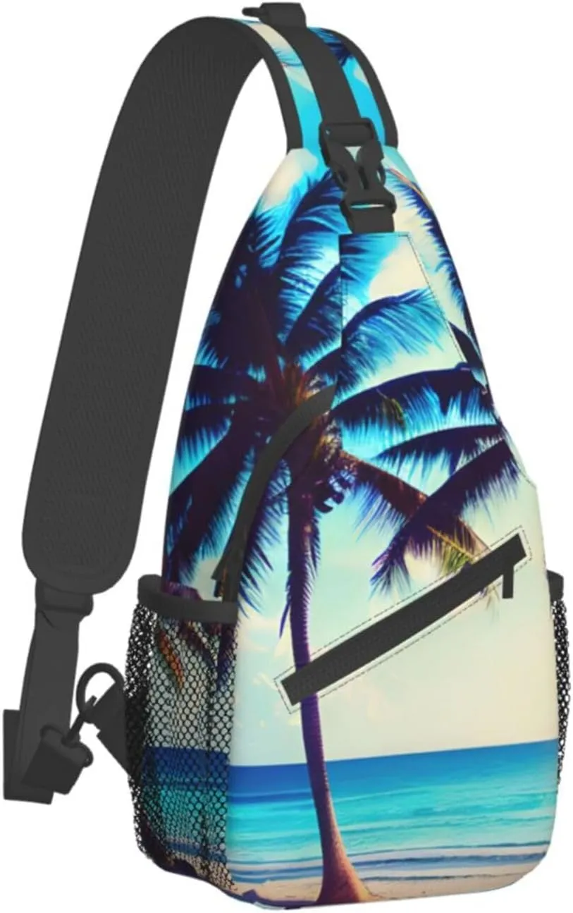 SSIMOO Beach Palm Trees 1 Versatile Travel Hiking Backpack-Perfect For Outdoor Cycling,Chest Shoulder Bag