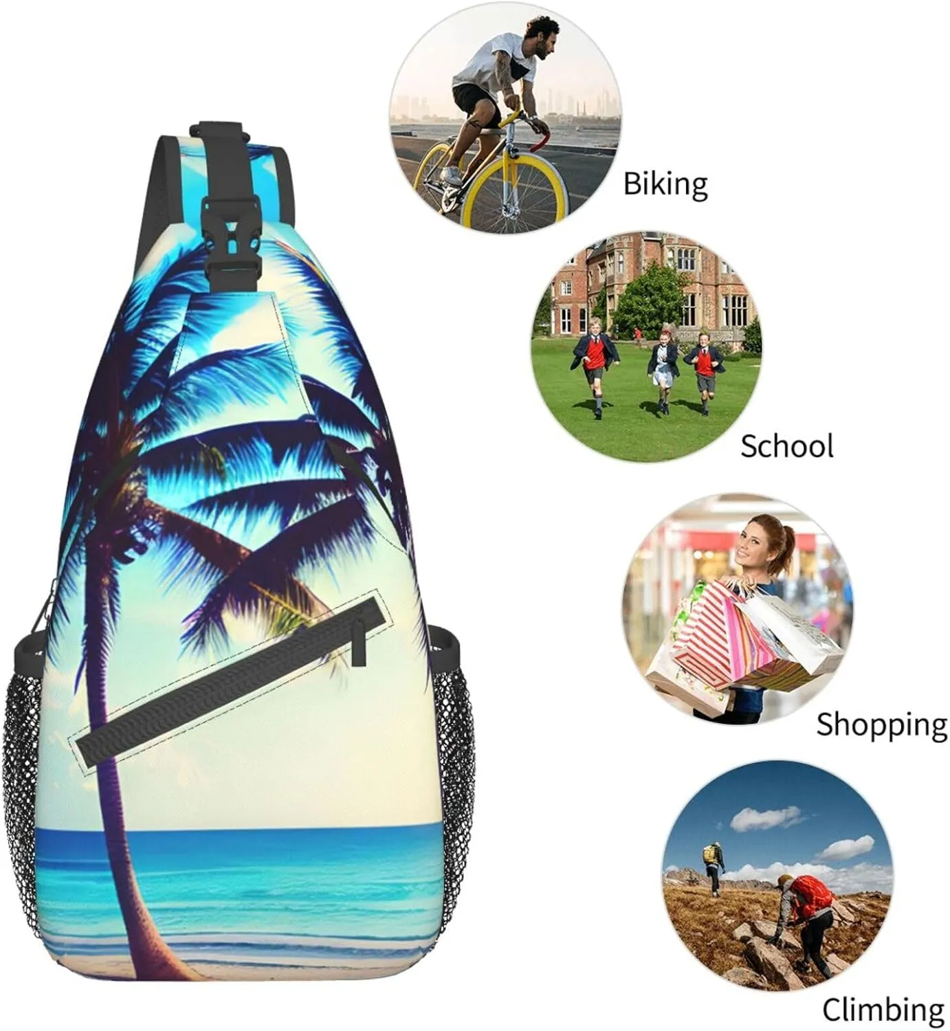 SSIMOO Beach Palm Trees 1 Versatile Travel Hiking Backpack-Perfect For Outdoor Cycling,Chest Shoulder Bag
