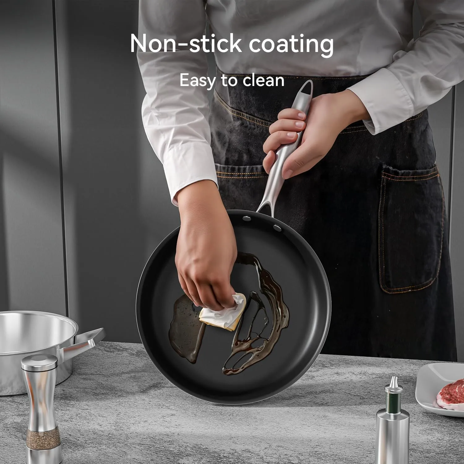 Stainless Steel Nonstick Frying Pan Set, 3 Piece cookware set, Tri-Ply Skillet, 8 inch, 9.5 inch, 11inch Cooking pan, Oven Dishwasher Induction Gas Safe, Silver, Suitable for All Stove
