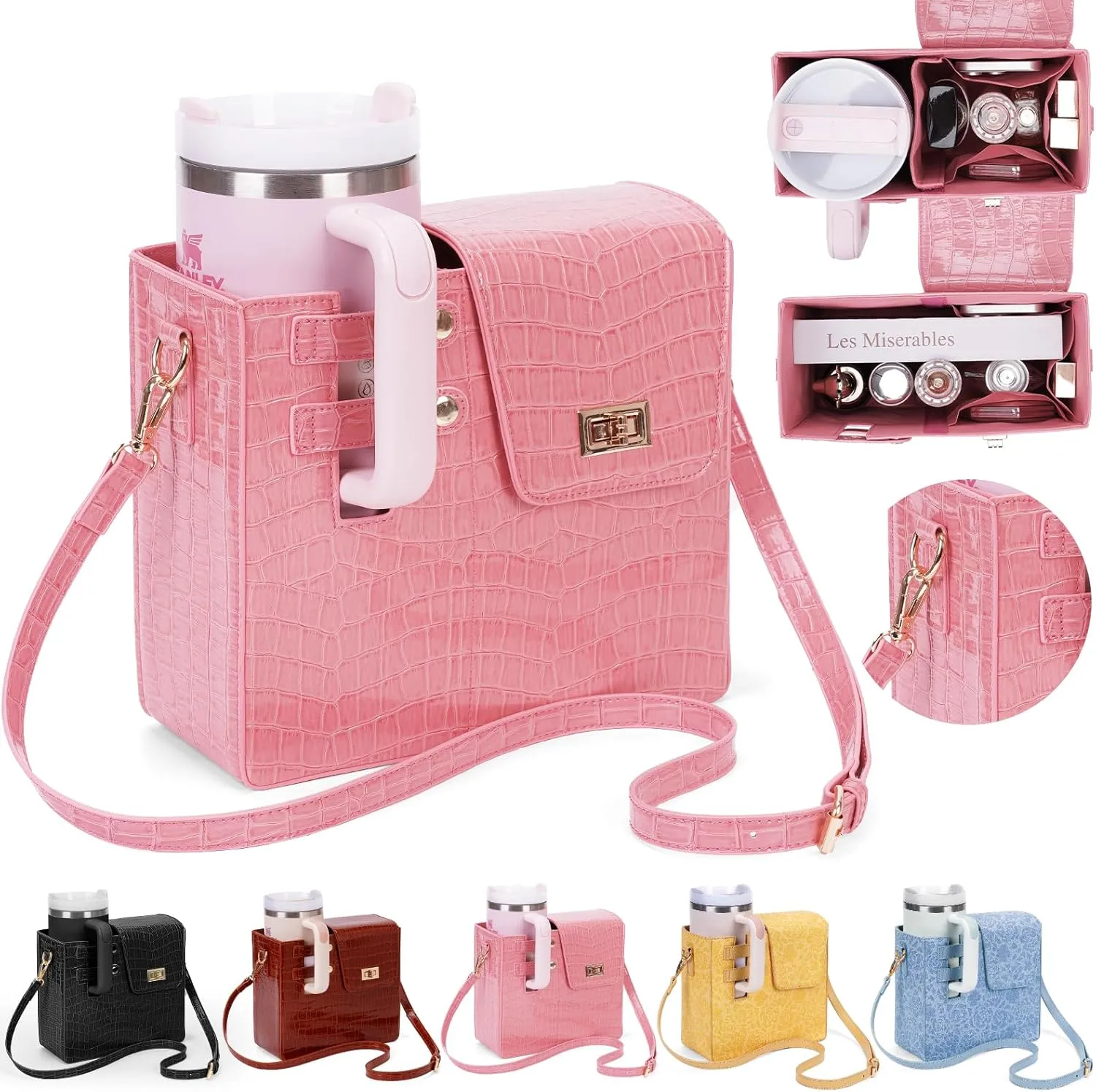 Stanley Outdoor Portable Crossbody Cup Storage Bag with Purse, Crossbody Bag for Stanley Bottle