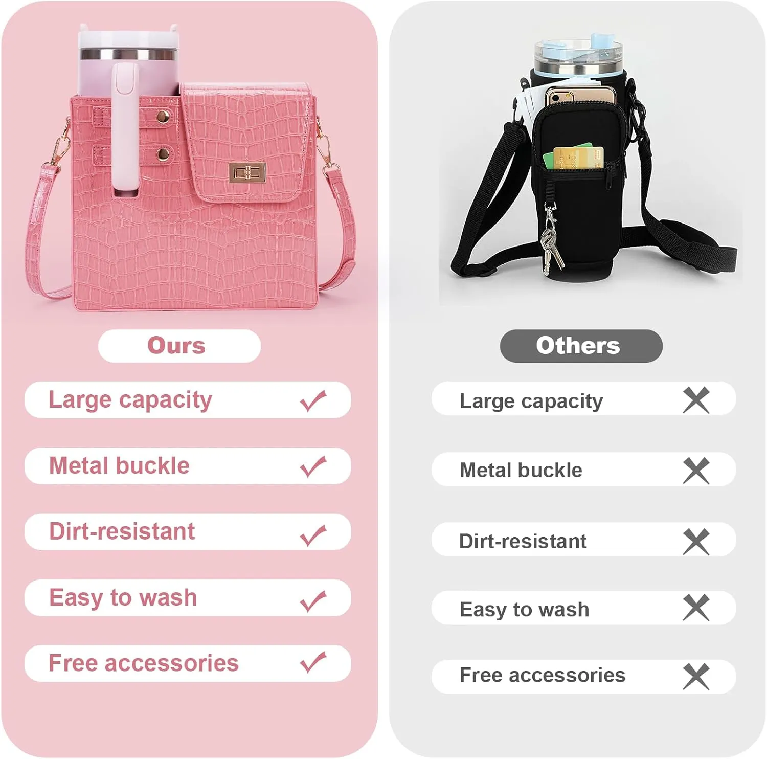 Stanley Outdoor Portable Crossbody Cup Storage Bag with Purse, Crossbody Bag for Stanley Bottle
