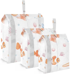 Starfish and Clownfish Travel Storage Bag with Lanyard - Portable Lightweight Classified Storage Bag with Zipper, Dust and Waterproof Travel Packing Cube for Suitcase,3 Pieces