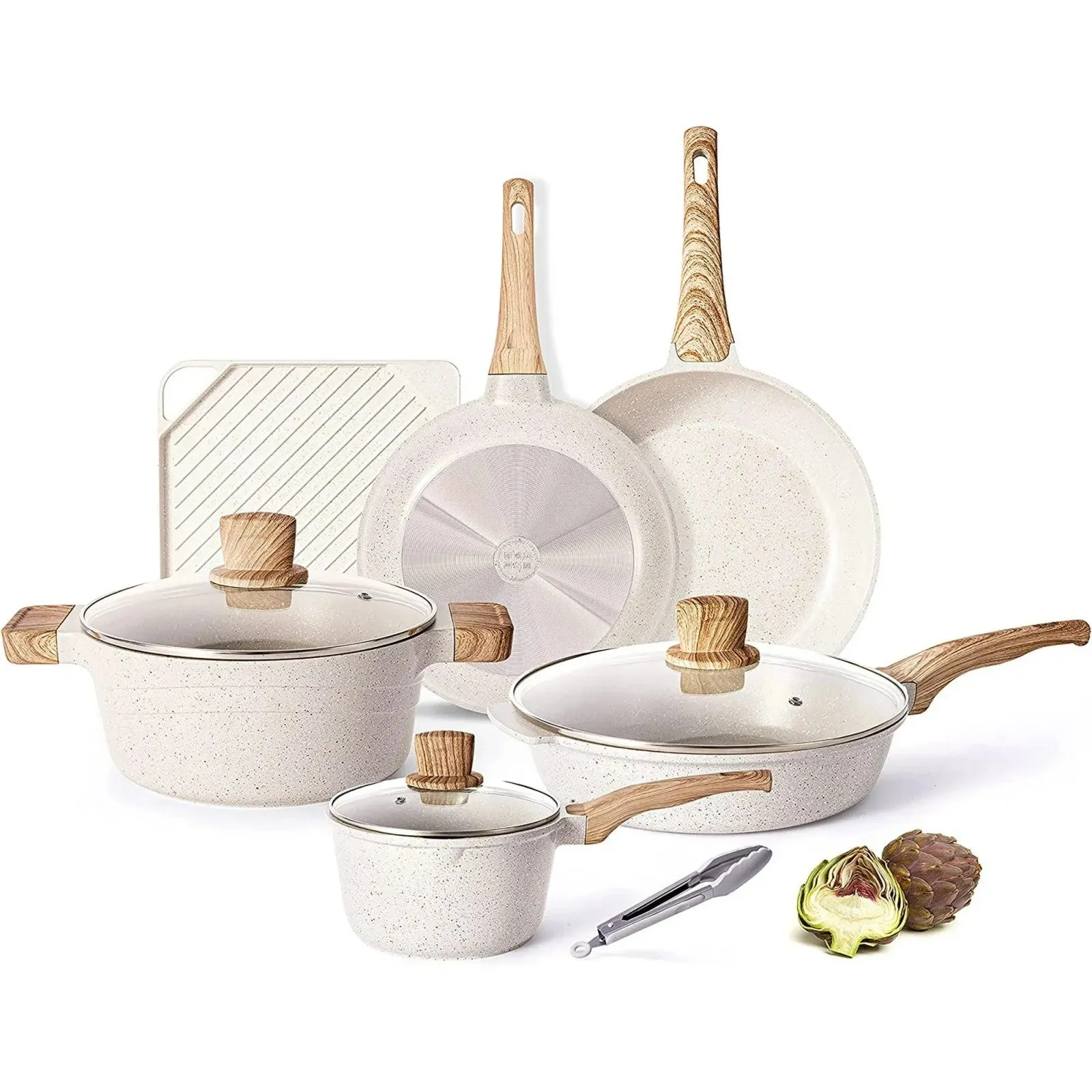 Stick Set Cooking Non Local delivery Set, LunaLulink Industrial-grade 11 Pieces Pots and Pots Granite Pans Nonstick Pot Cookware Stone