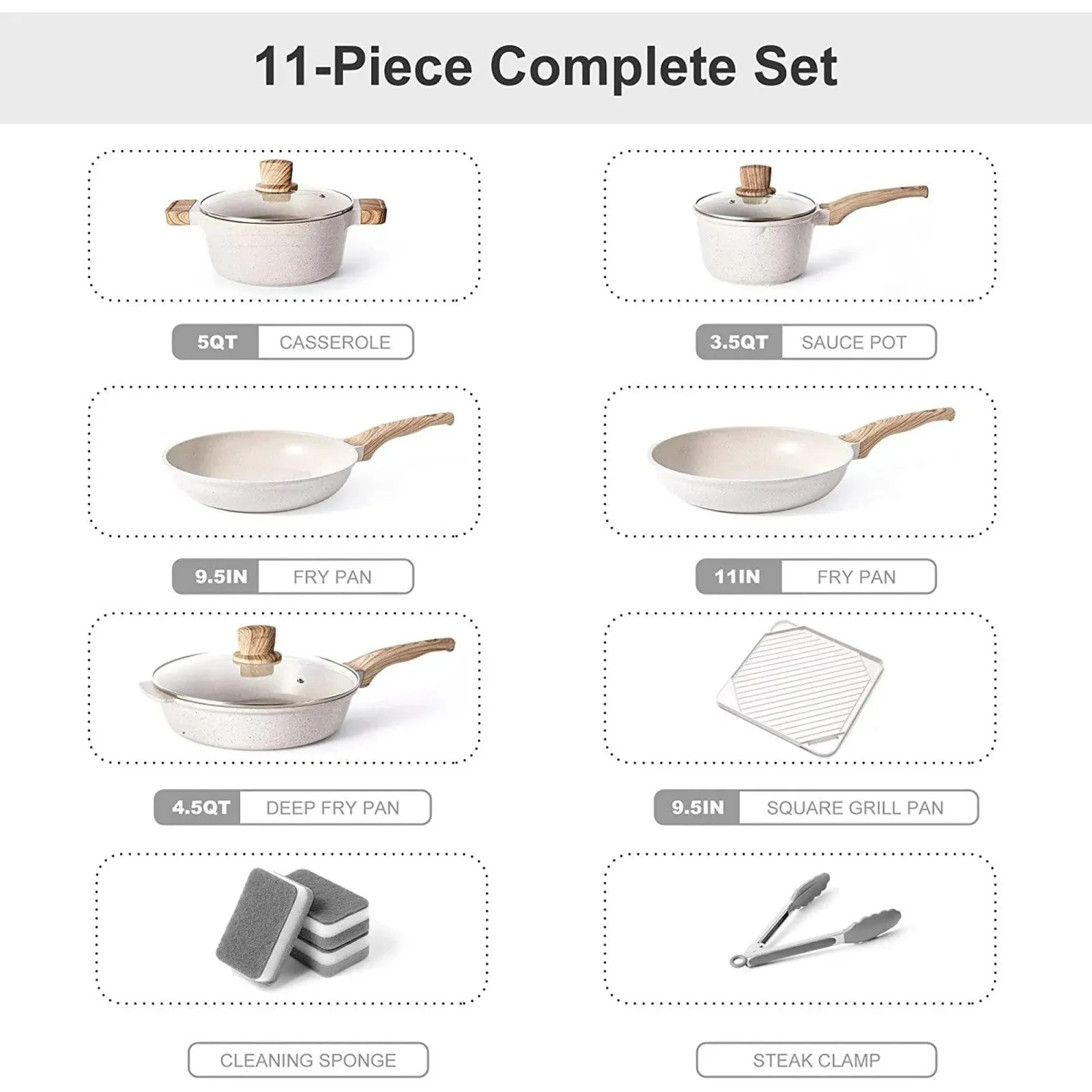 Stick Set Cooking Non Local delivery Set, LunaLulink Industrial-grade 11 Pieces Pots and Pots Granite Pans Nonstick Pot Cookware Stone
