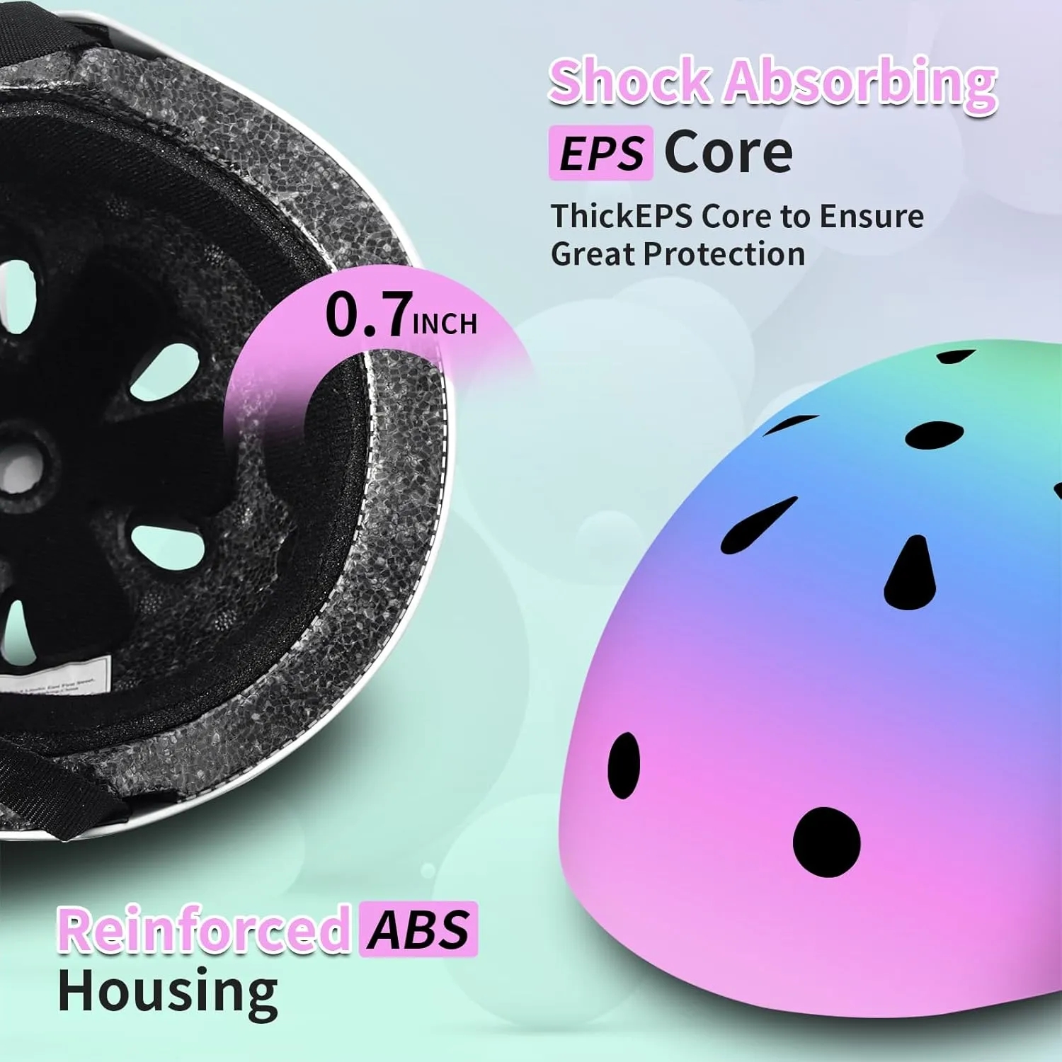 Sticker Adjustable Color Gradient Bike Kids Toddler Helmet and pads for Kids 3-5-8-14 Boys Girls Child Skateboard Helmet with Knee Pad Elbow Pads Guards,Riding Scooter Roller Inline skatings Longboard