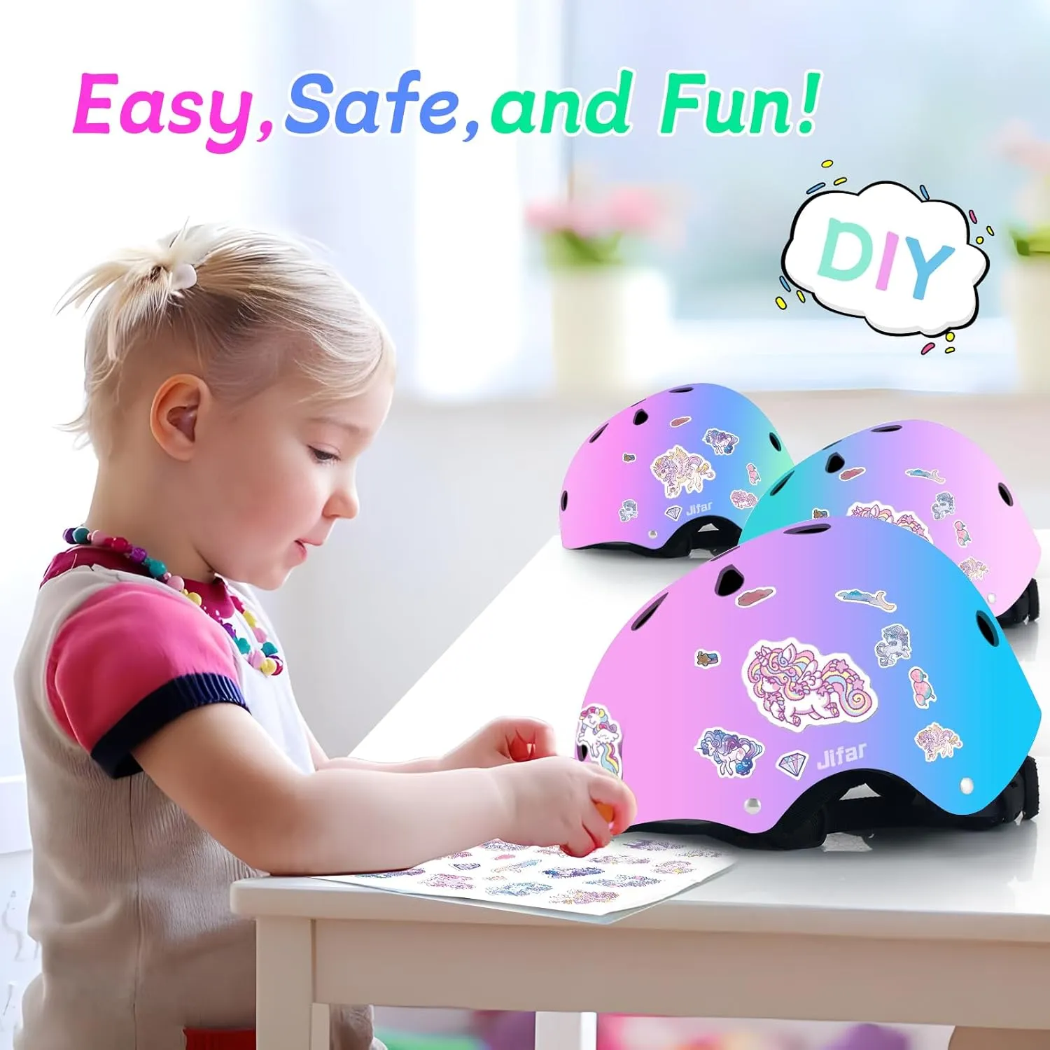 Sticker Adjustable Color Gradient Bike Kids Toddler Helmet and pads for Kids 3-5-8-14 Boys Girls Child Skateboard Helmet with Knee Pad Elbow Pads Guards,Riding Scooter Roller Inline skatings Longboard