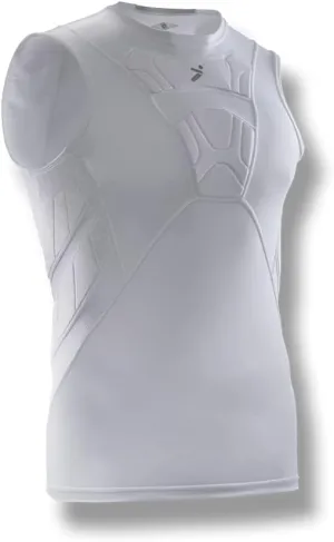 Storelli BodyShield Sleeveless Undershirt | Protective Soccer Base Layer | Lightweight Compression Top | Padded Chest and Rib Protection | White | Youth Extra-Large