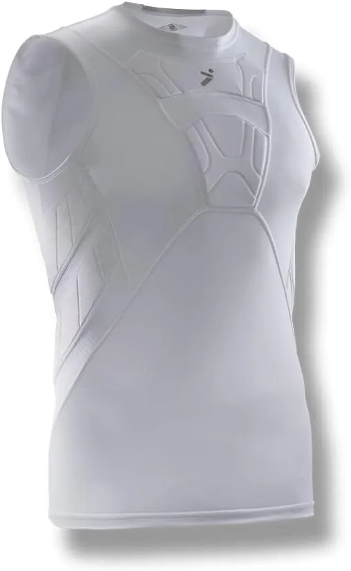 Storelli BodyShield Sleeveless Undershirt | Protective Soccer Base Layer | Lightweight Compression Top | Padded Chest and Rib Protection | White | Youth Extra-Large