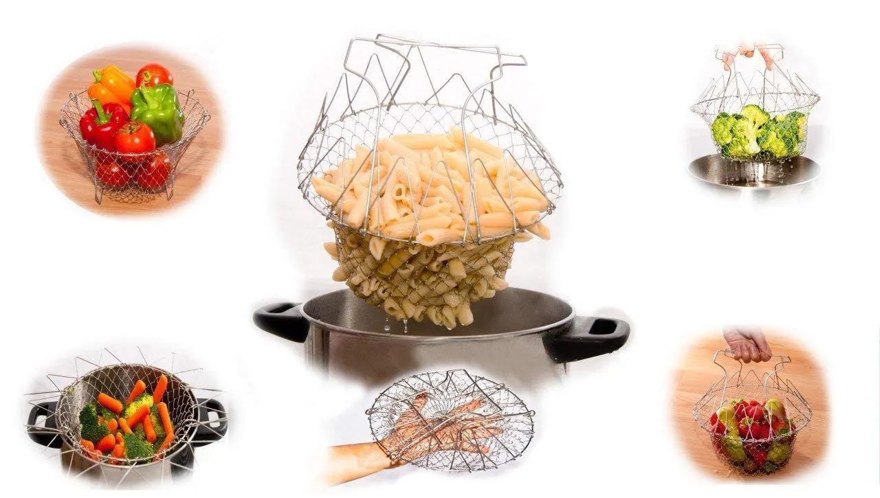 STRAIN FOLDABLE DEEP Positive feedback MULTI-FUNCTIONAL Kitchen MESH STAINLESS FRYER COOKING Happy customers Deluxe RINSE Colander, Basket BASKET Chef STEEL STEAM FRY