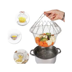 STRAIN FOLDABLE DEEP Positive feedback MULTI-FUNCTIONAL Kitchen MESH STAINLESS FRYER COOKING Happy customers Deluxe RINSE Colander, Basket BASKET Chef STEEL STEAM FRY