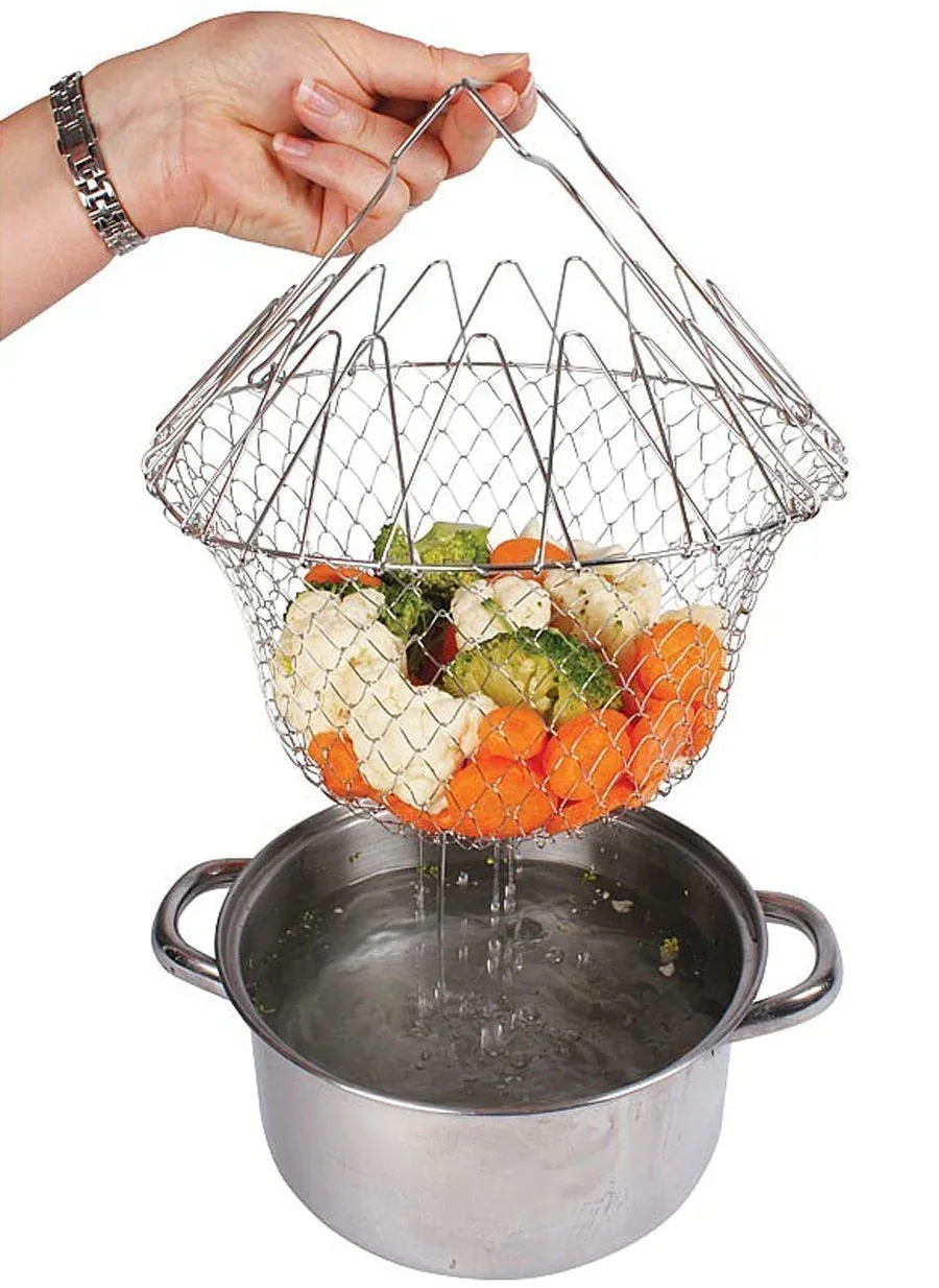 STRAIN FOLDABLE DEEP Positive feedback MULTI-FUNCTIONAL Kitchen MESH STAINLESS FRYER COOKING Happy customers Deluxe RINSE Colander, Basket BASKET Chef STEEL STEAM FRY