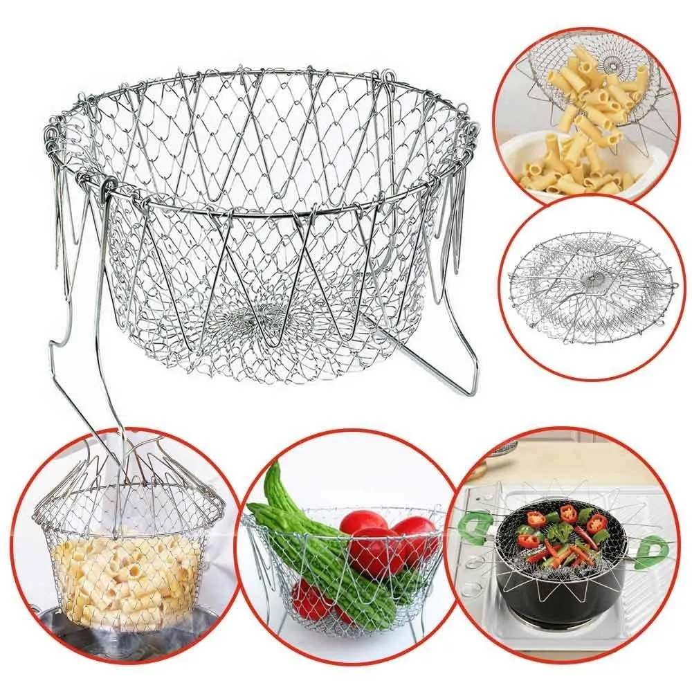 STRAIN FOLDABLE DEEP Positive feedback MULTI-FUNCTIONAL Kitchen MESH STAINLESS FRYER COOKING Happy customers Deluxe RINSE Colander, Basket BASKET Chef STEEL STEAM FRY