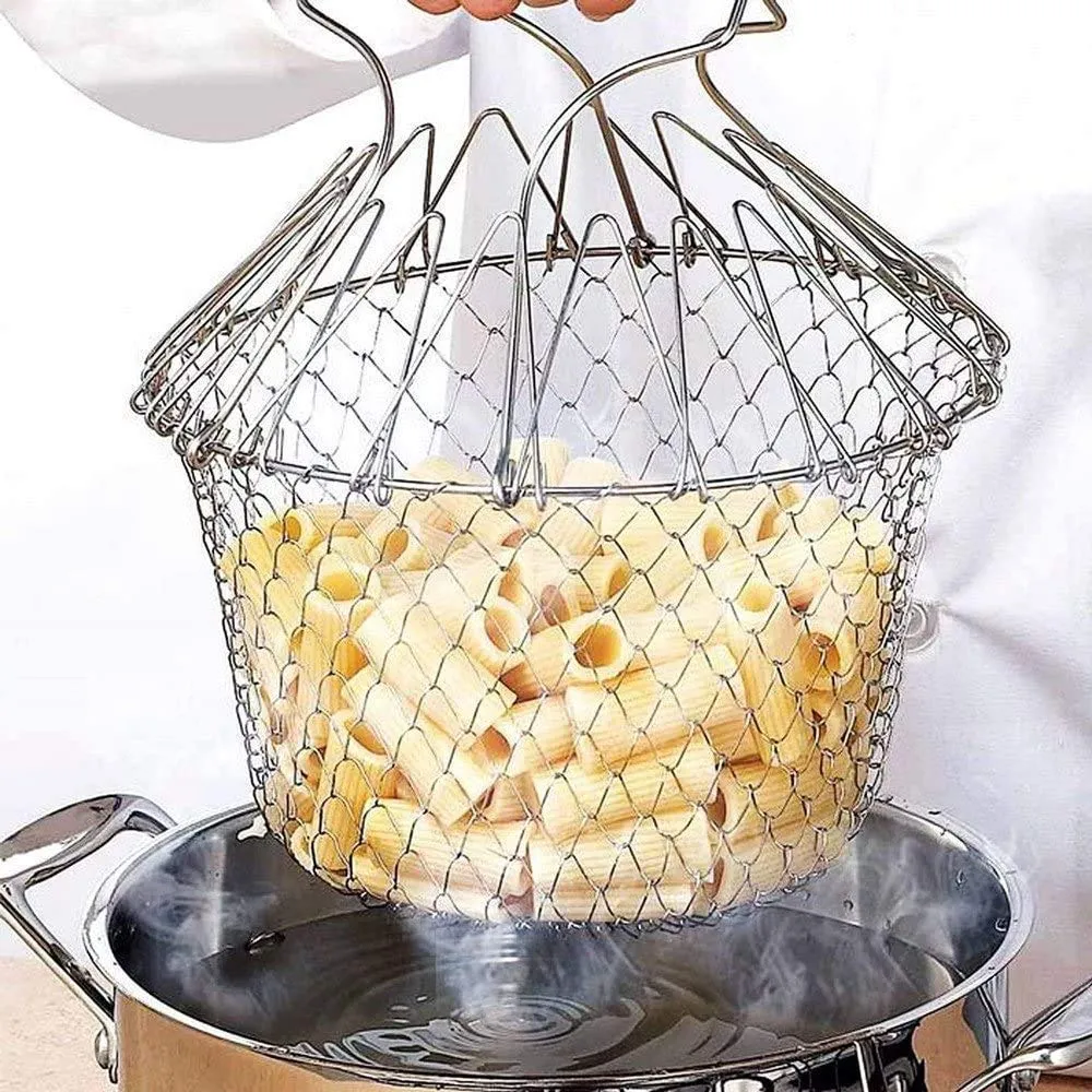 STRAIN FOLDABLE DEEP Positive feedback MULTI-FUNCTIONAL Kitchen MESH STAINLESS FRYER COOKING Happy customers Deluxe RINSE Colander, Basket BASKET Chef STEEL STEAM FRY