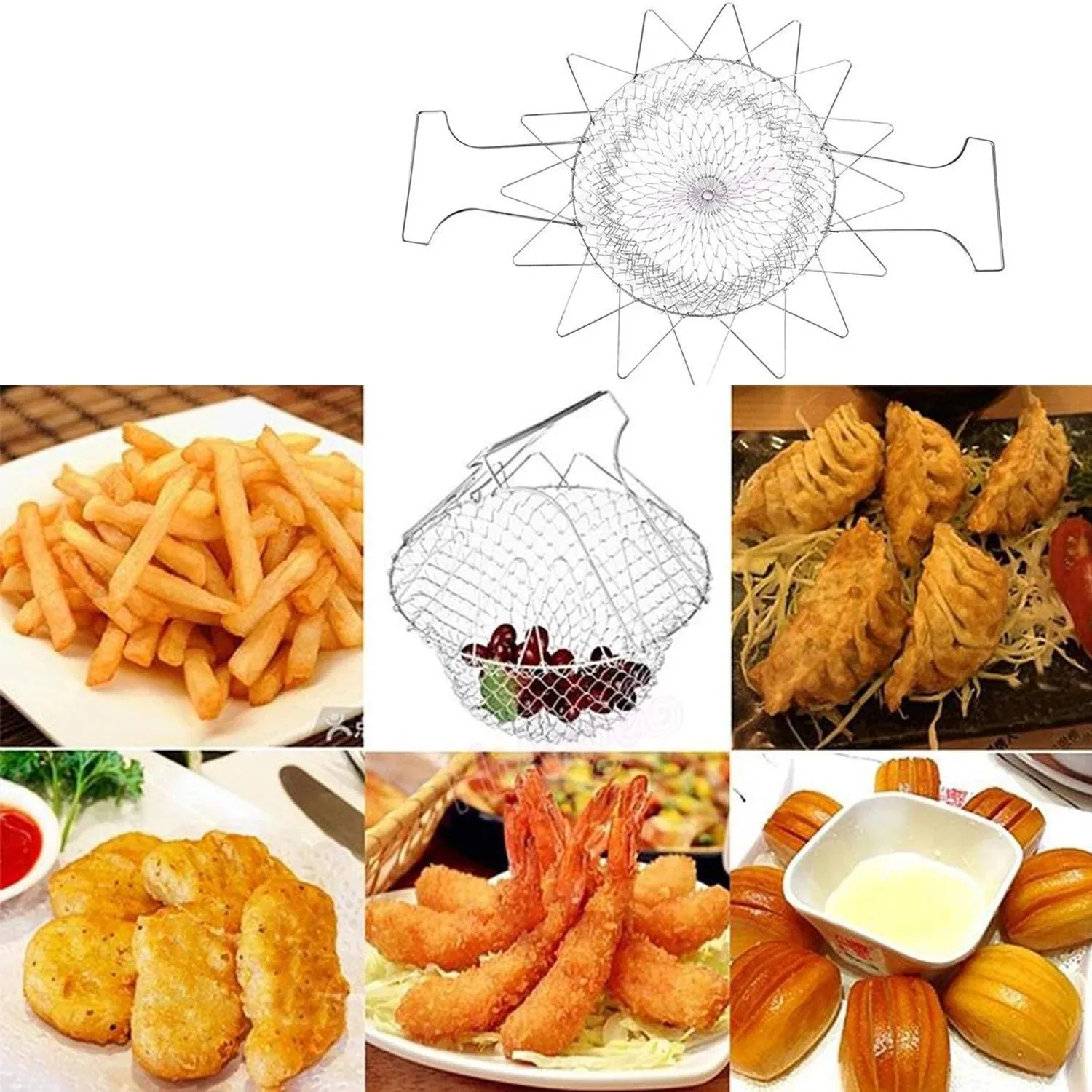 STRAIN FOLDABLE DEEP Positive feedback MULTI-FUNCTIONAL Kitchen MESH STAINLESS FRYER COOKING Happy customers Deluxe RINSE Colander, Basket BASKET Chef STEEL STEAM FRY