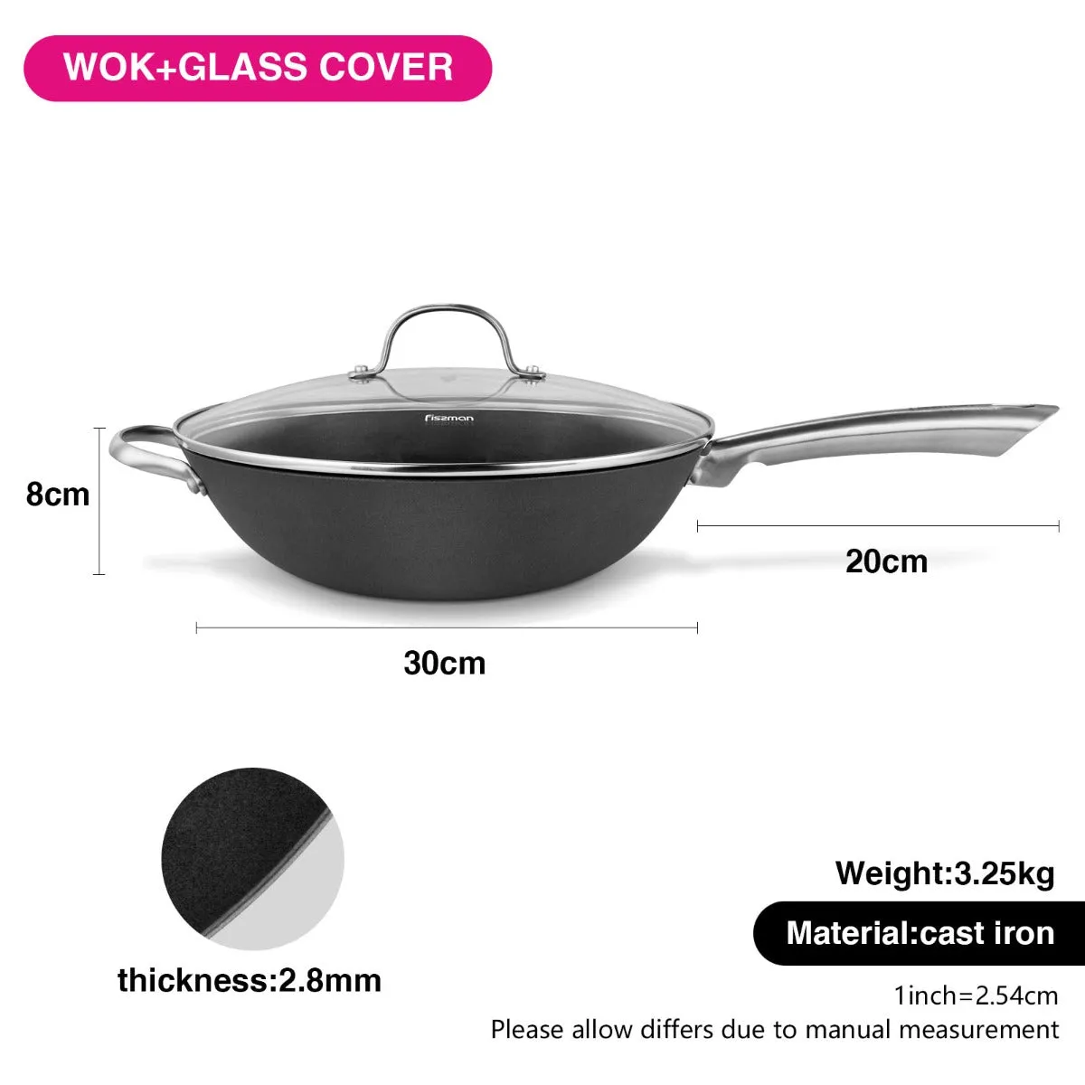 Streamlined Wok 8cm with Best-reviewed 30 Glass Melita LID Pan Fissman x