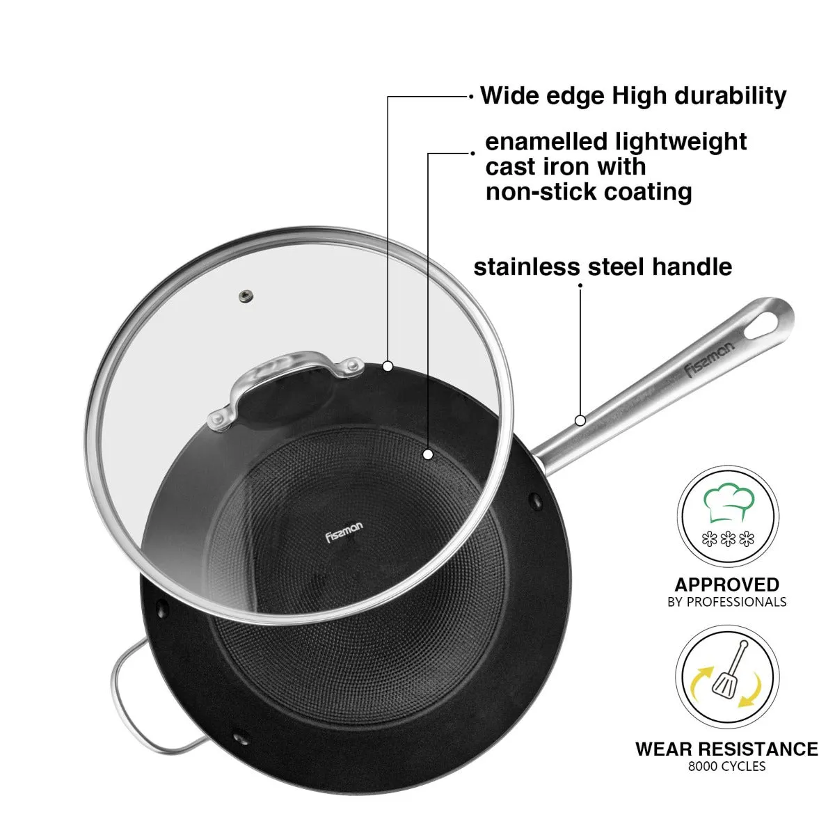 Streamlined Wok 8cm with Best-reviewed 30 Glass Melita LID Pan Fissman x