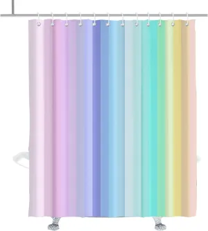 Striped Rainbow Shower Curtain Checkered Pinstripe Fun Shower Curtains Set Geometric Kids Boho Pride Bathroom Decor Accessory with Hooks 72" W × 84" H