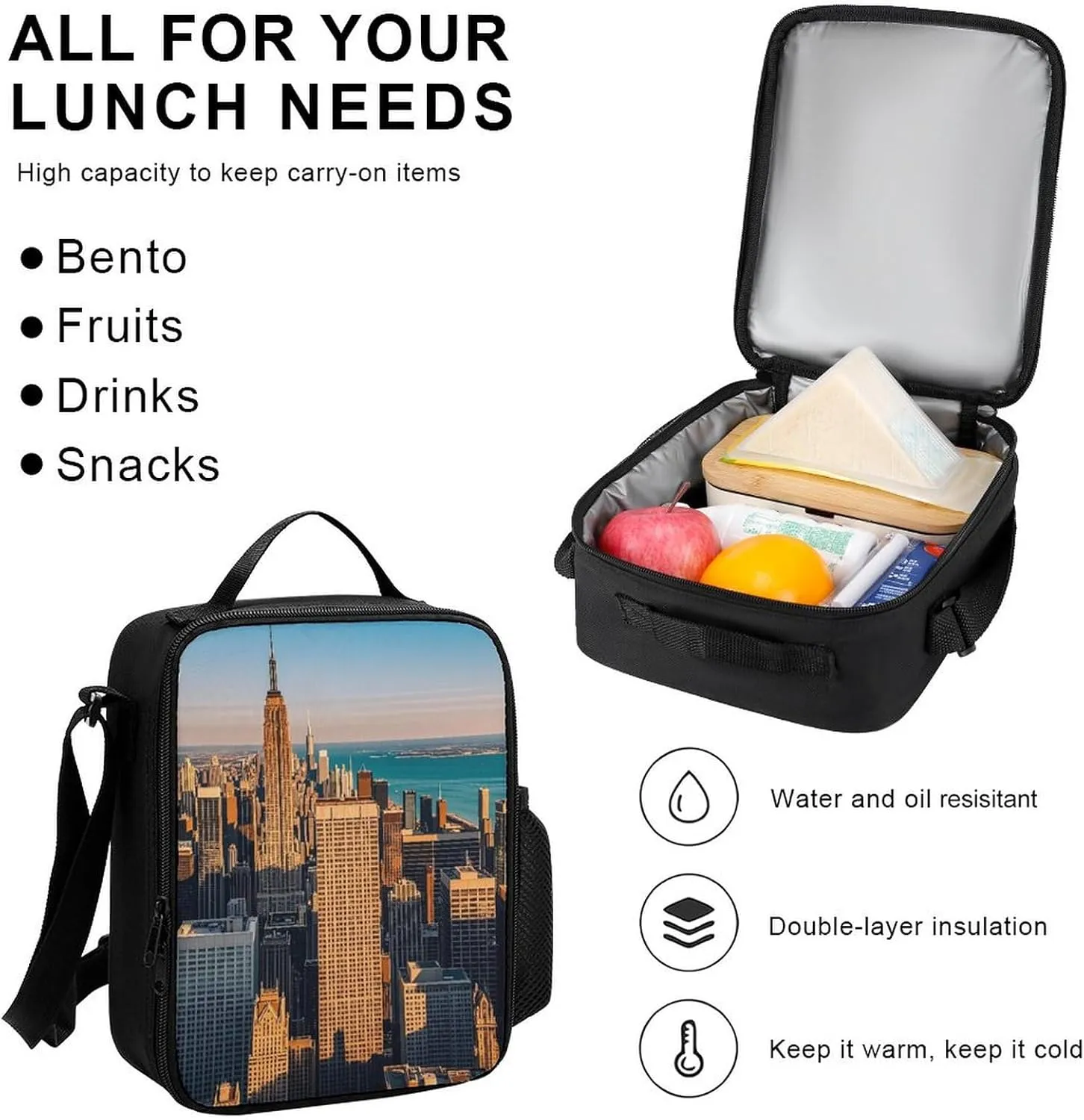 Stylish 3-in-1 Backpack Set, High Rise Buildings, Skyscrapers Print Backpack, Lunch Bag & Pencil Case - Durable Polyester,Lightweight,Comfortable Straps