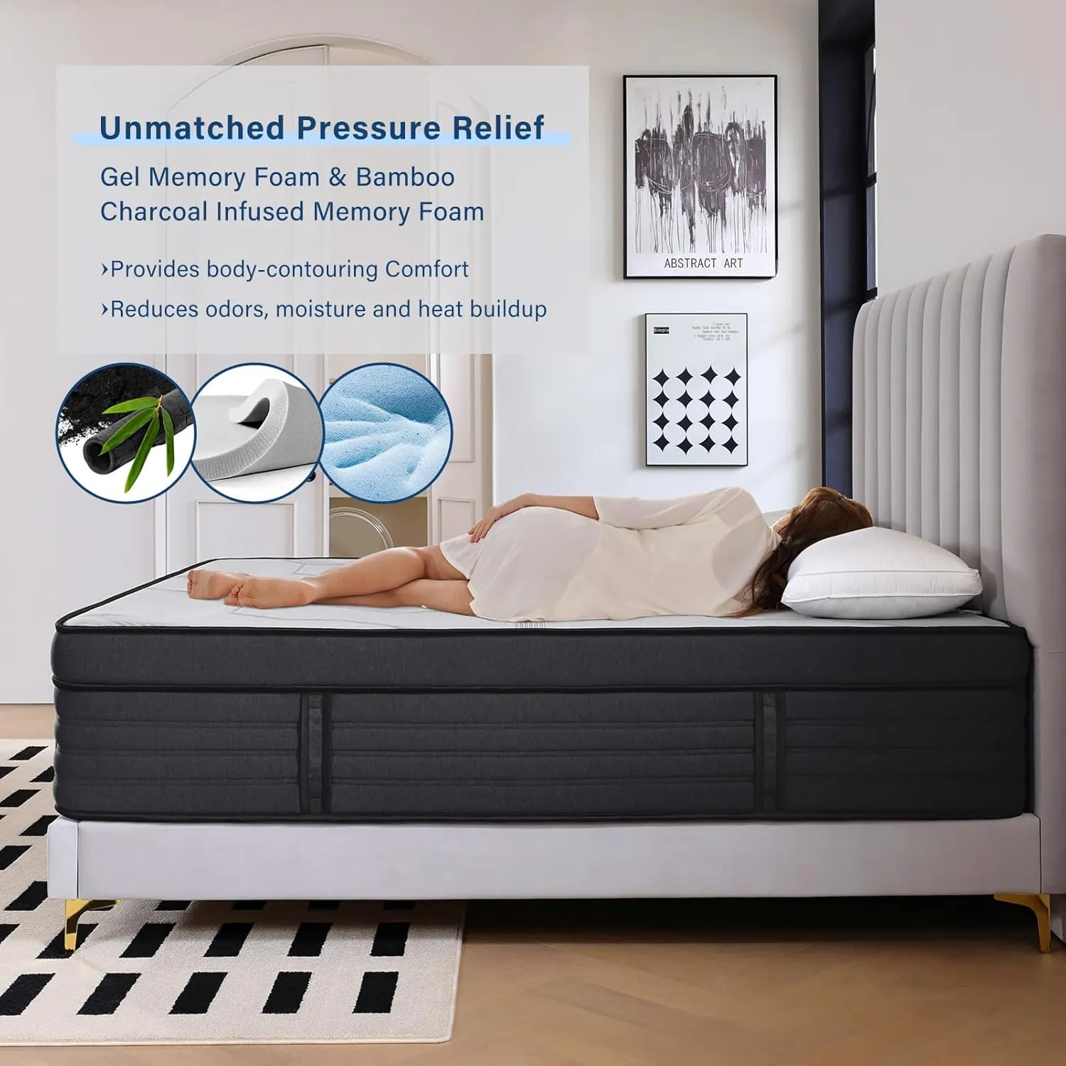 Suiforlun 15" Queen Mattress, Gel & Bamboo Charcoal Infused Memory Foam, Medium Euro Top Hybrid Pocket Spring Mattress for Restful Sleep, Enhanced Pressure Relief and Edge Support, 120 Nights Trial