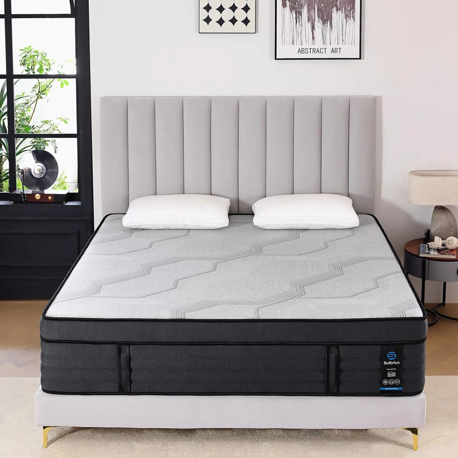 Suiforlun 15" Queen Mattress, Gel & Bamboo Charcoal Infused Memory Foam, Medium Euro Top Hybrid Pocket Spring Mattress for Restful Sleep, Enhanced Pressure Relief and Edge Support, 120 Nights Trial
