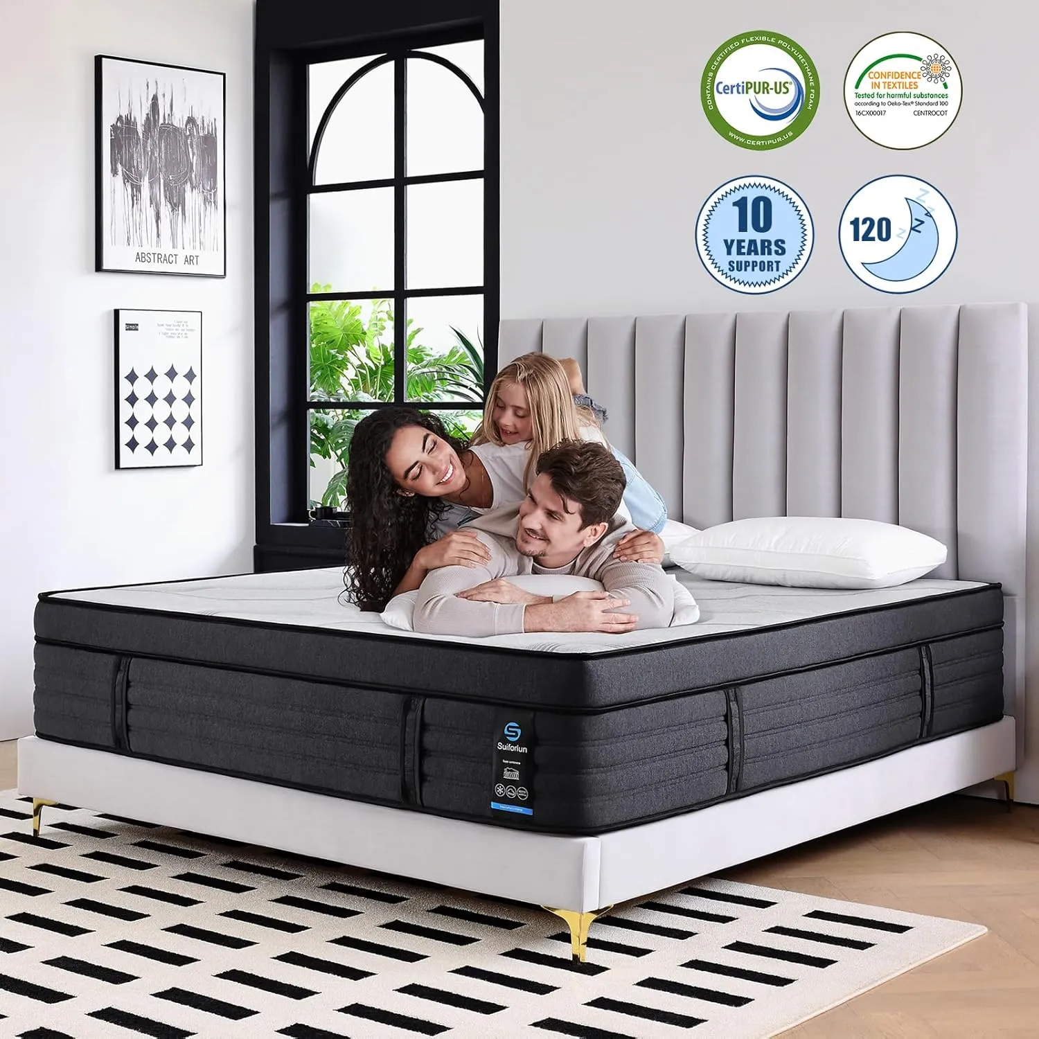 Suiforlun 15" Queen Mattress, Gel & Bamboo Charcoal Infused Memory Foam, Medium Euro Top Hybrid Pocket Spring Mattress for Restful Sleep, Enhanced Pressure Relief and Edge Support, 120 Nights Trial