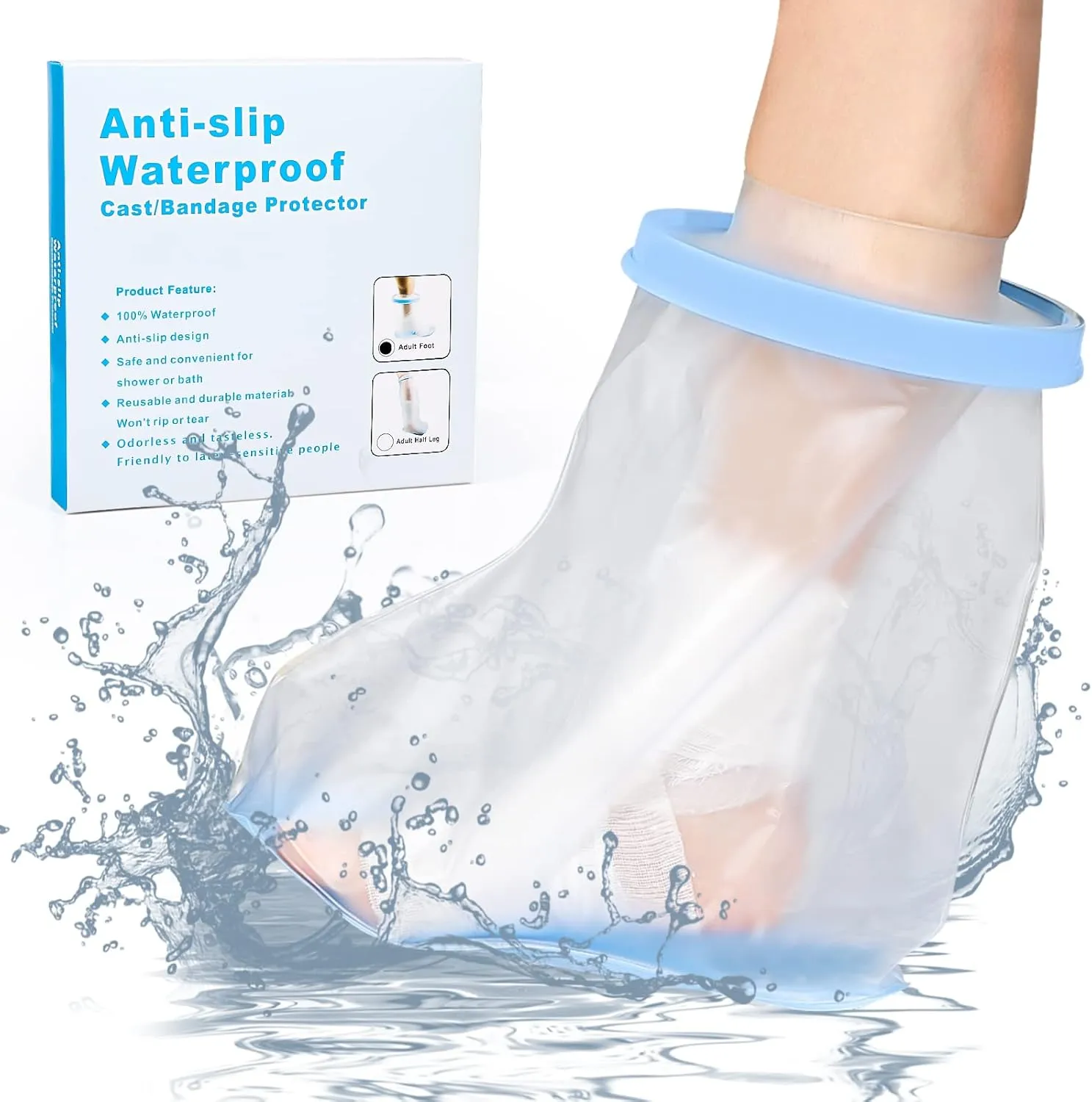 Sumifun Waterproof Foot Cast Covers for Shower Adult with Non-slip Padding Bottom, Watertight Ankle Cast Protector Keep Wounds Dry