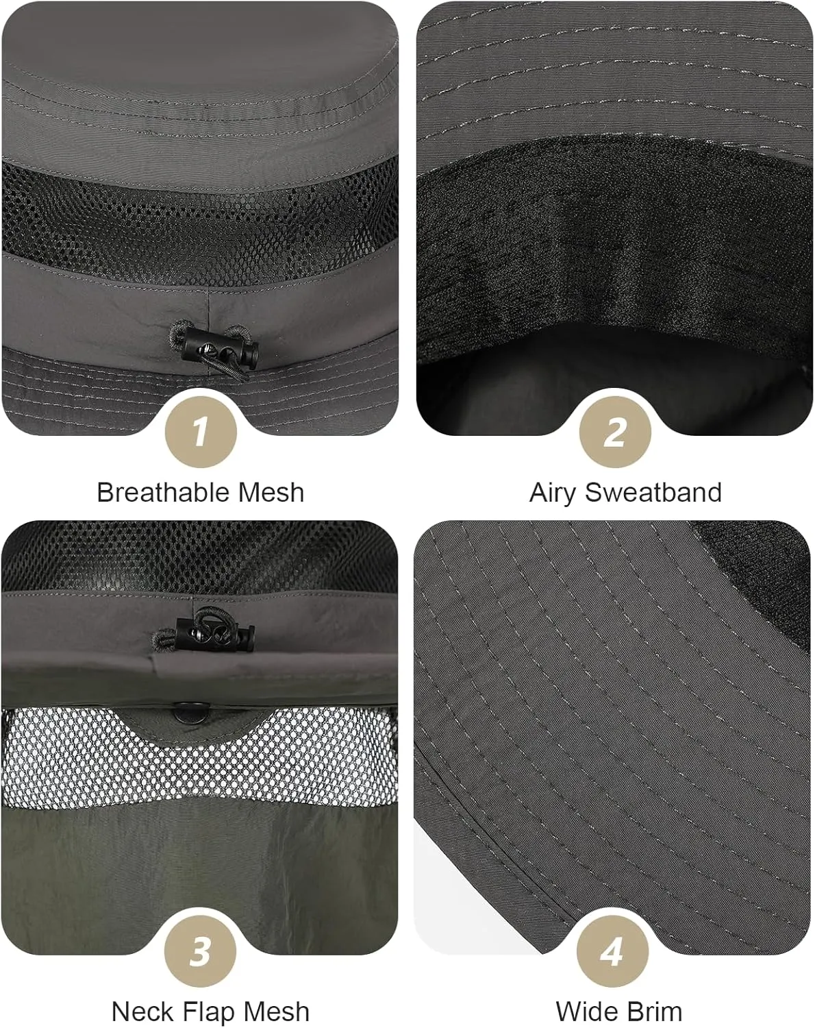 Sun Hat with Removable Neck Flap, UPF 50  Breathable Lightweight Fishing Hat, Quick-Drying Safari Hat for Garden Hiking
