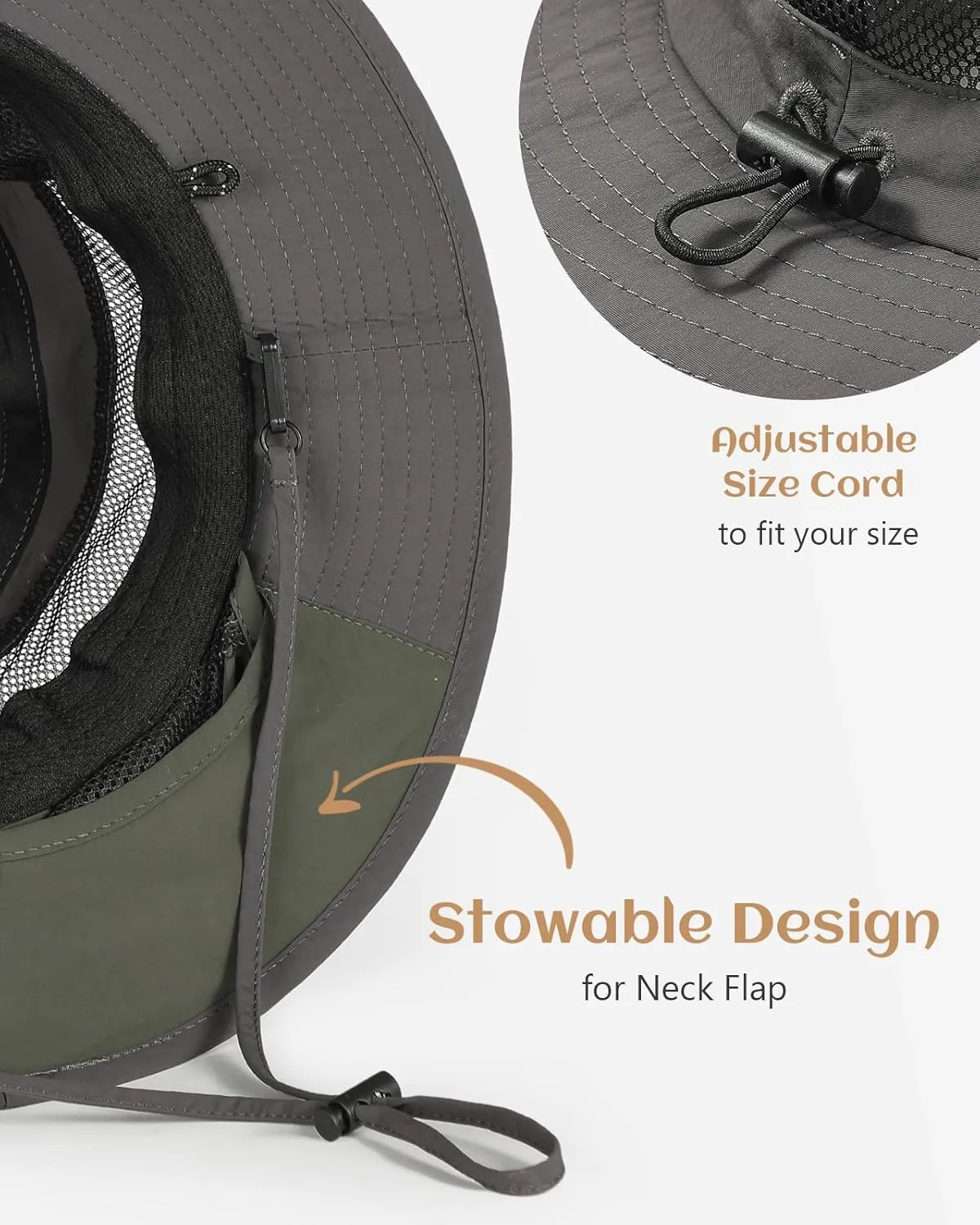 Sun Hat with Removable Neck Flap, UPF 50  Breathable Lightweight Fishing Hat, Quick-Drying Safari Hat for Garden Hiking