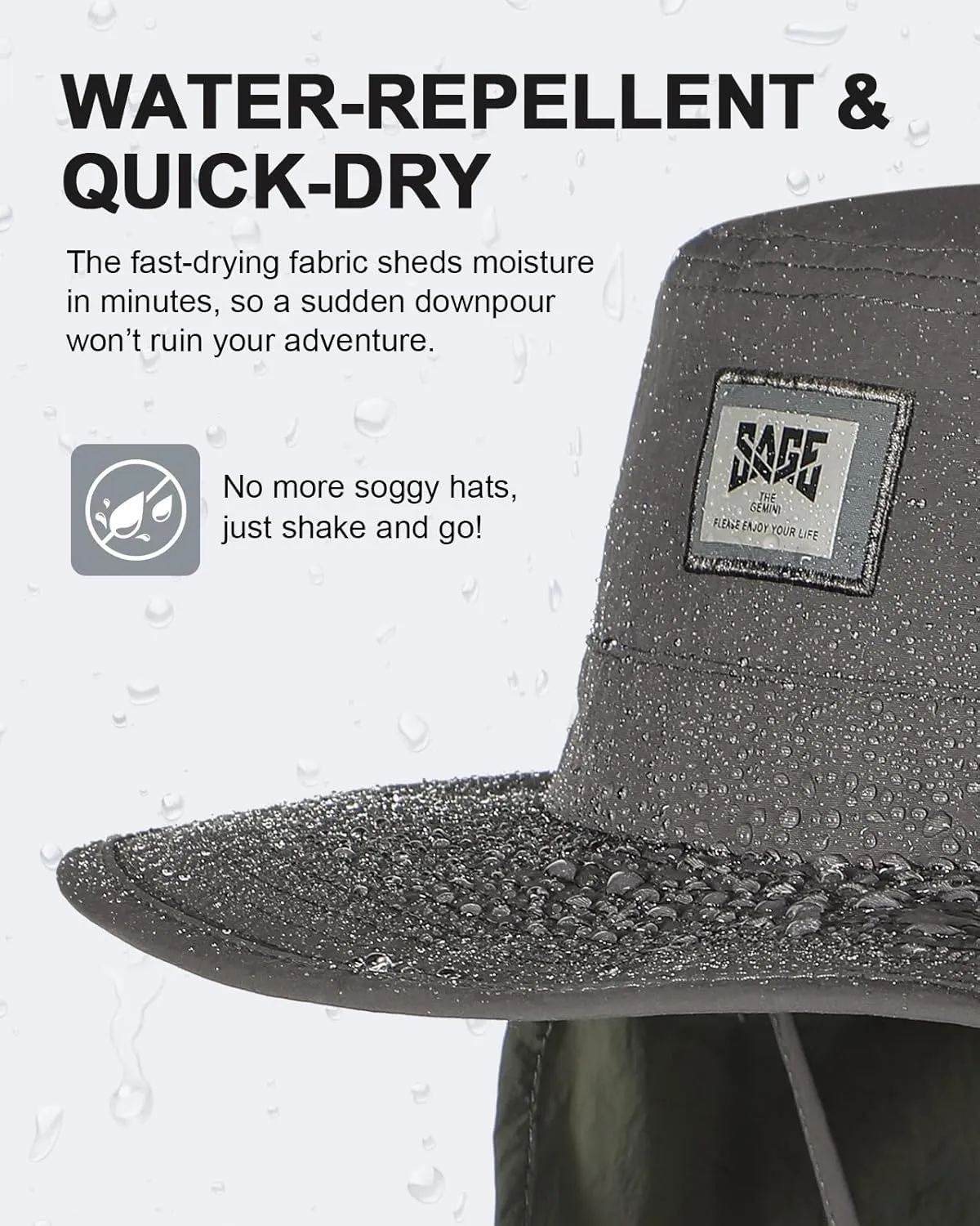 Sun Hat with Removable Neck Flap, UPF 50  Breathable Lightweight Fishing Hat, Quick-Drying Safari Hat for Garden Hiking