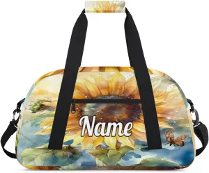 Sunflower Butterfly Personalized Kids Gym Bag Custom Dance Bag with Name Sport Duffel Bag for Girls Boys Weekender Overnight Travel Bag