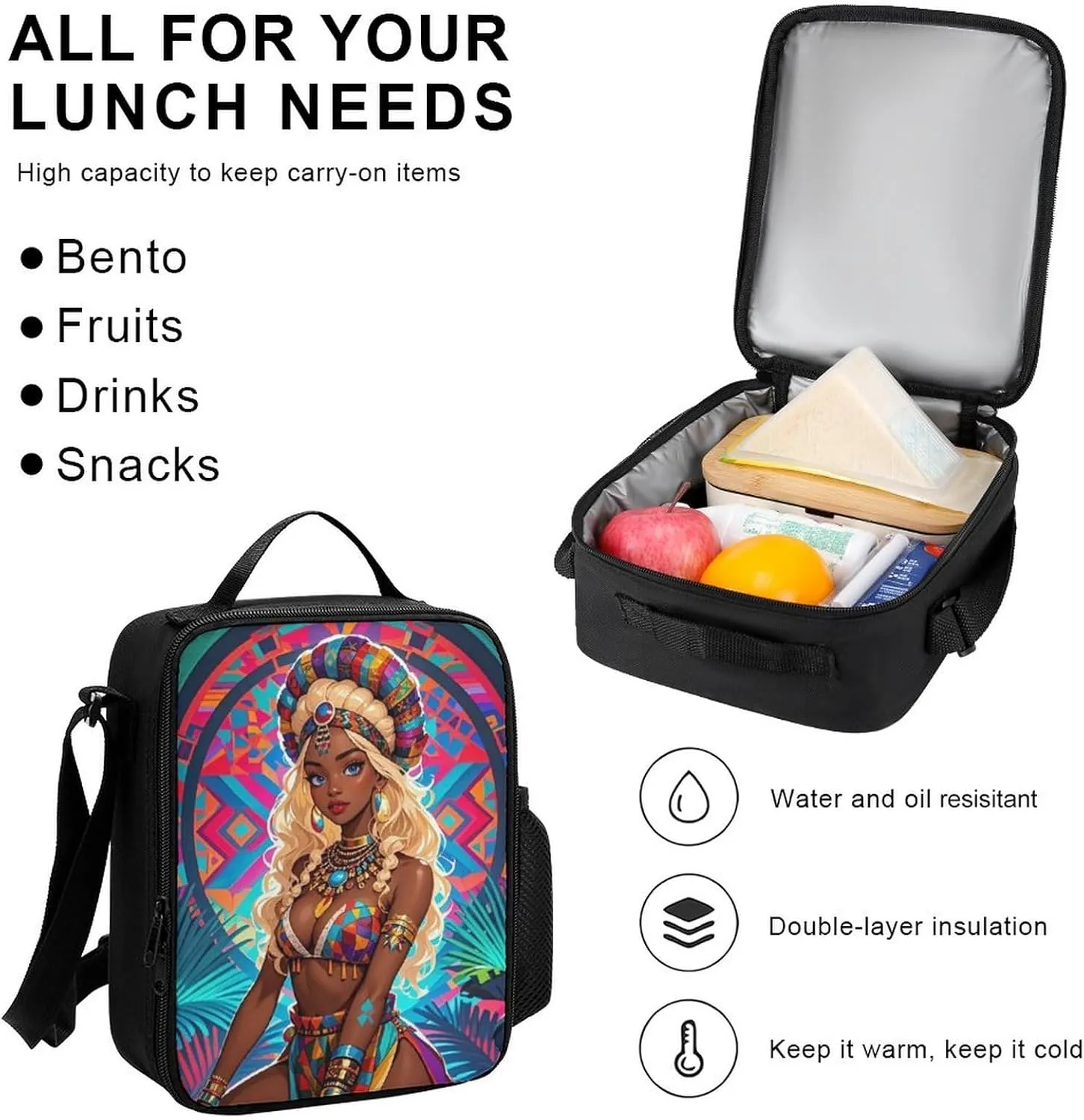 Supdreamc 3 Piece Backpack Large Capacity Carry On Bag Backpack for Hiking Outdoors Running - Cool African American Woman Bold And Colorful Art, for Adult, Travel Daypack