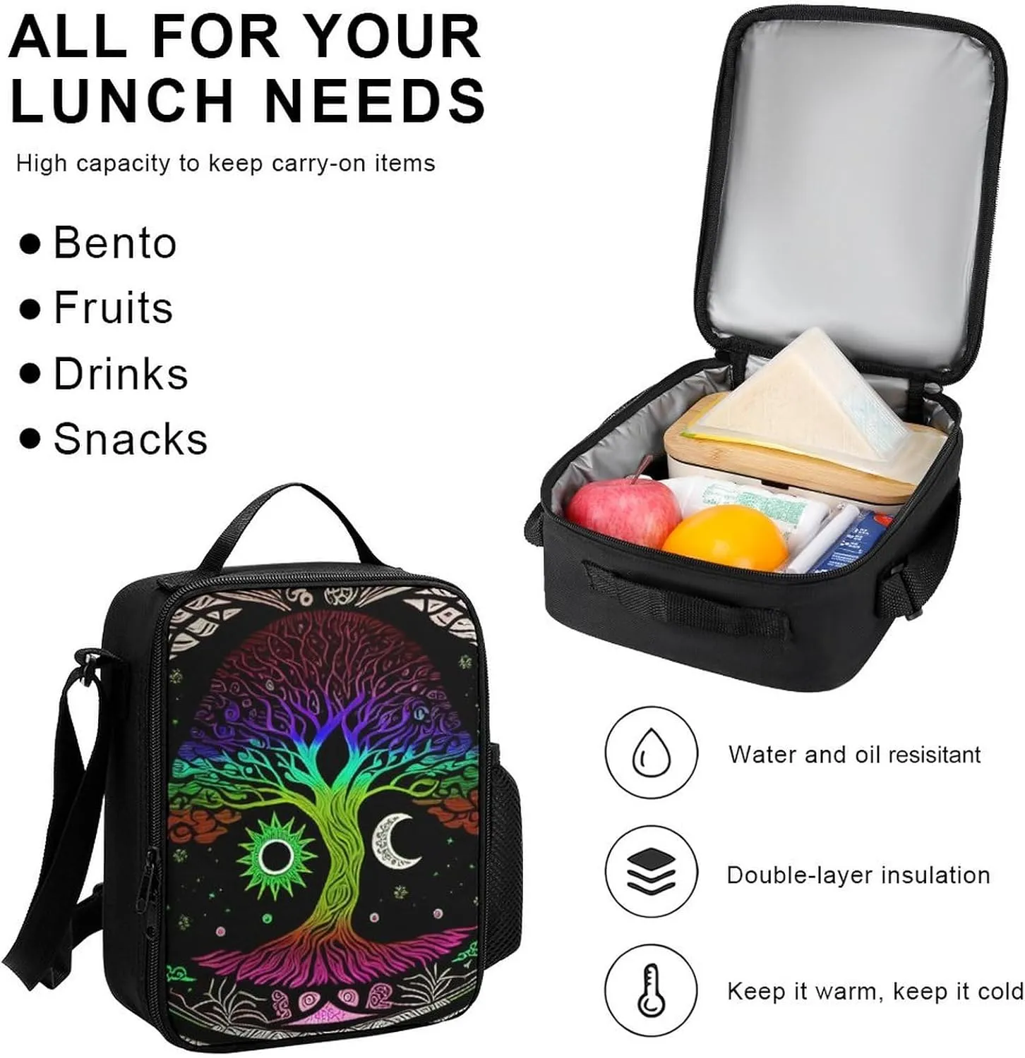 Supdreamc 3 Piece Backpack Sets Sun And Moon Tree Of Life Art Travel Hiking Bag & Day Pack - Multipurpose Shoulder Bag Lunch Bag Pencil Case for College Men and Women