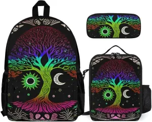 Supdreamc 3 Piece Backpack Sets Sun And Moon Tree Of Life Art Travel Hiking Bag & Day Pack - Multipurpose Shoulder Bag Lunch Bag Pencil Case for College Men and Women