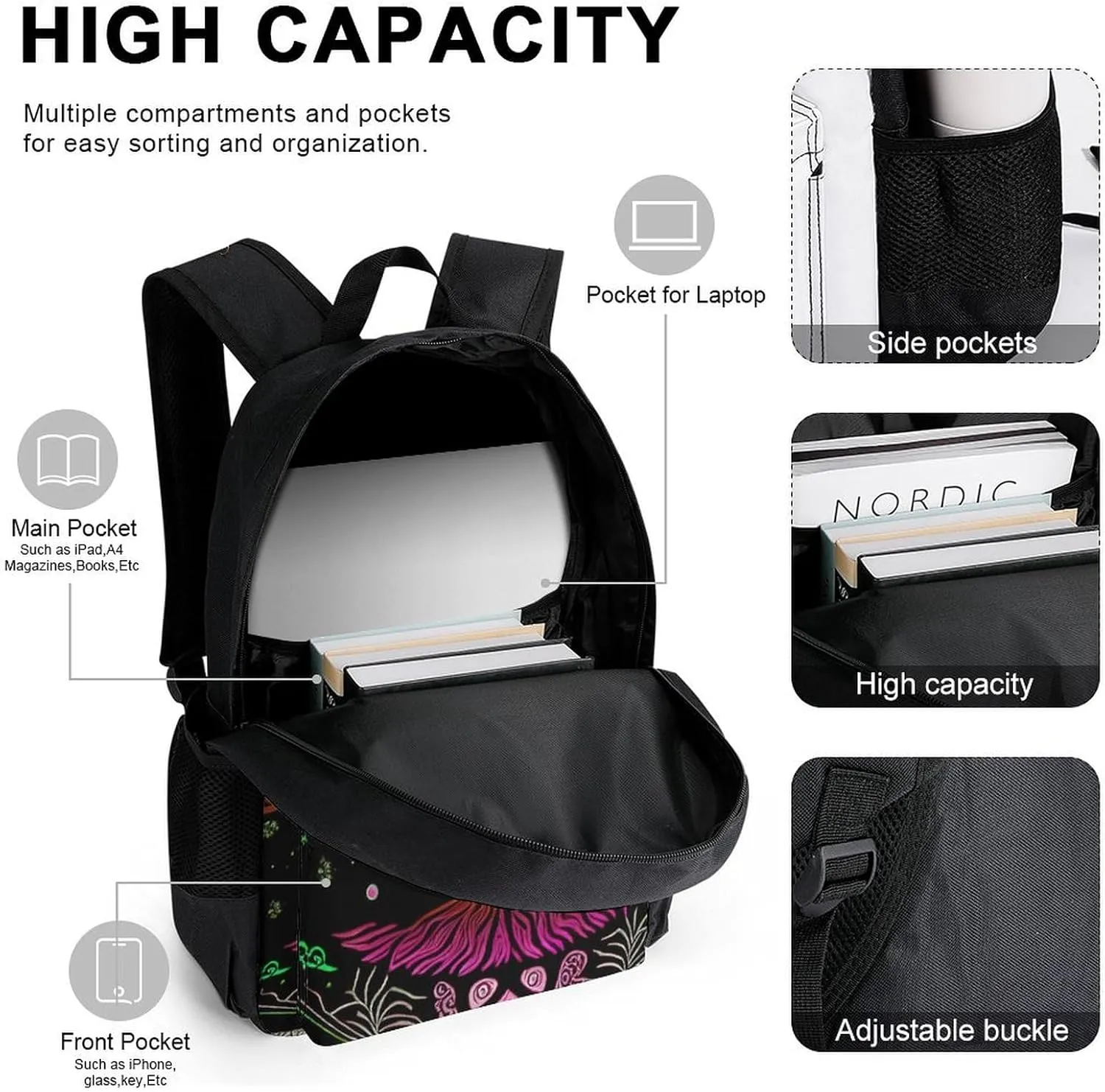 Supdreamc 3 Piece Backpack Sets Sun And Moon Tree Of Life Art Travel Hiking Bag & Day Pack - Multipurpose Shoulder Bag Lunch Bag Pencil Case for College Men and Women