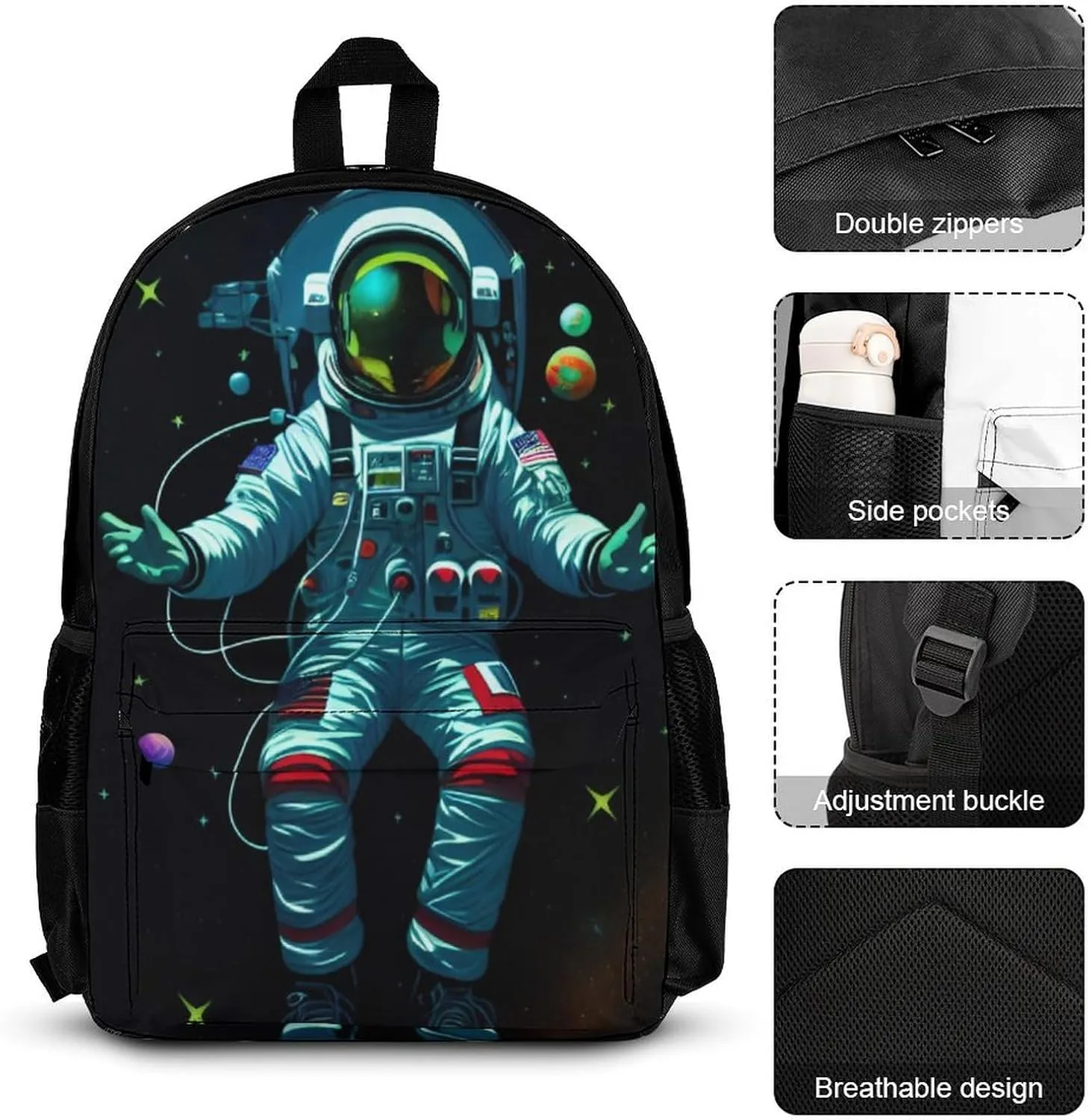 Supdreamc Backpack 3 Pcs Set With Lunch Box Pencil Case Lightweight In 1 Bookbags for Men and Women (Trippy Space Chilling Astronaut Psychedelic Art), One Size