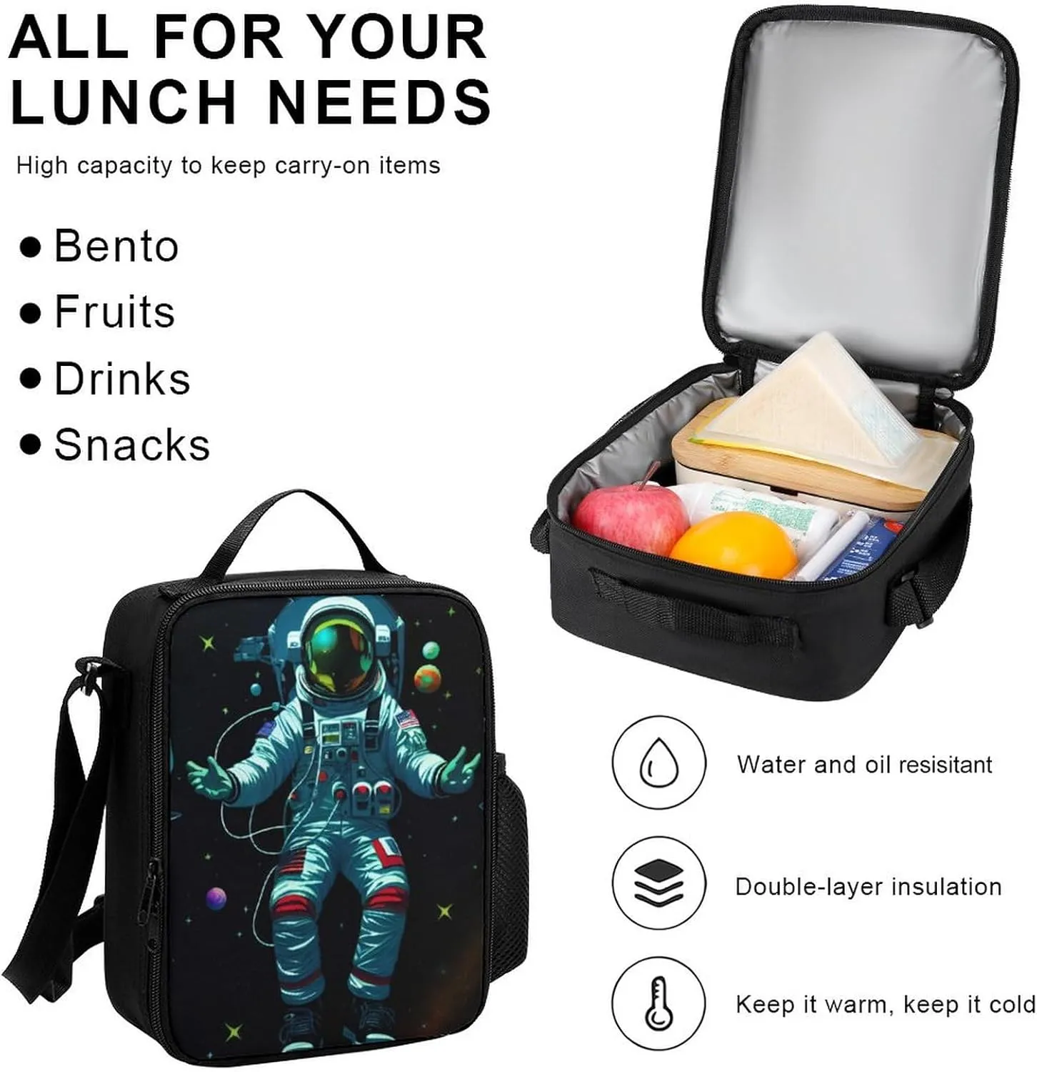 Supdreamc Backpack 3 Pcs Set With Lunch Box Pencil Case Lightweight In 1 Bookbags for Men and Women (Trippy Space Chilling Astronaut Psychedelic Art), One Size