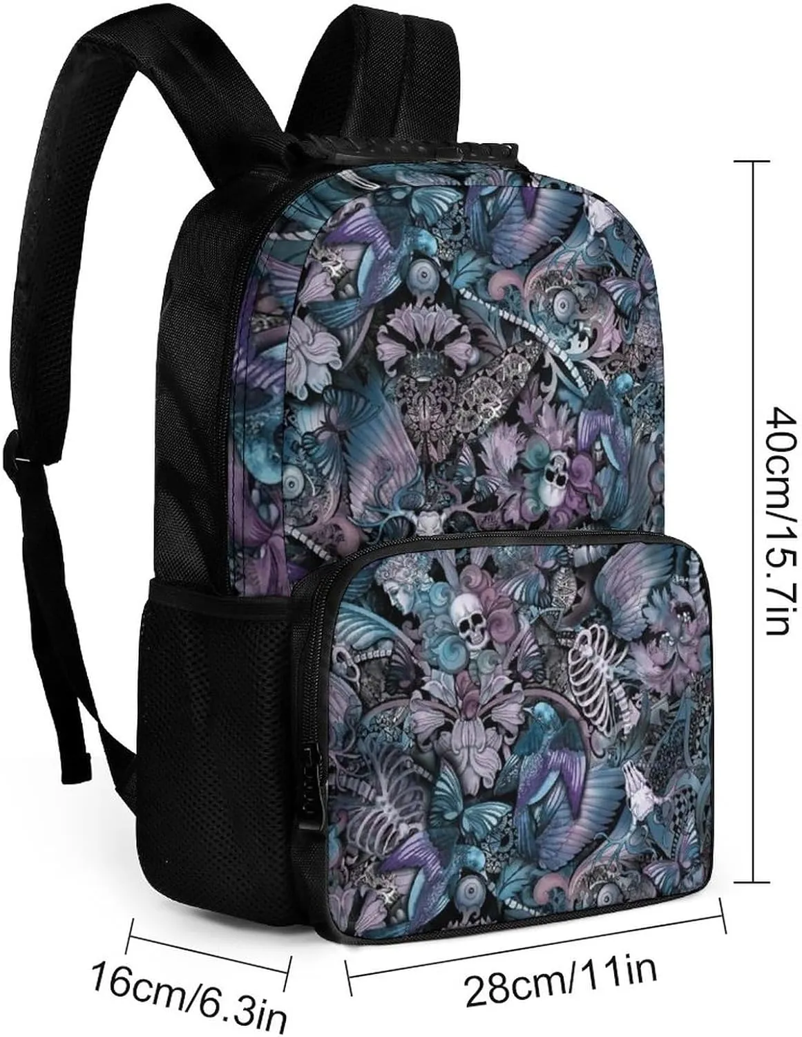 Supdreamc Men & Women Durable Polyester Day of The Dead Skull Skeleton Art Backpack Large Capacity Bookbag With Smooth Zippers for Climbing Picnic Bicycle