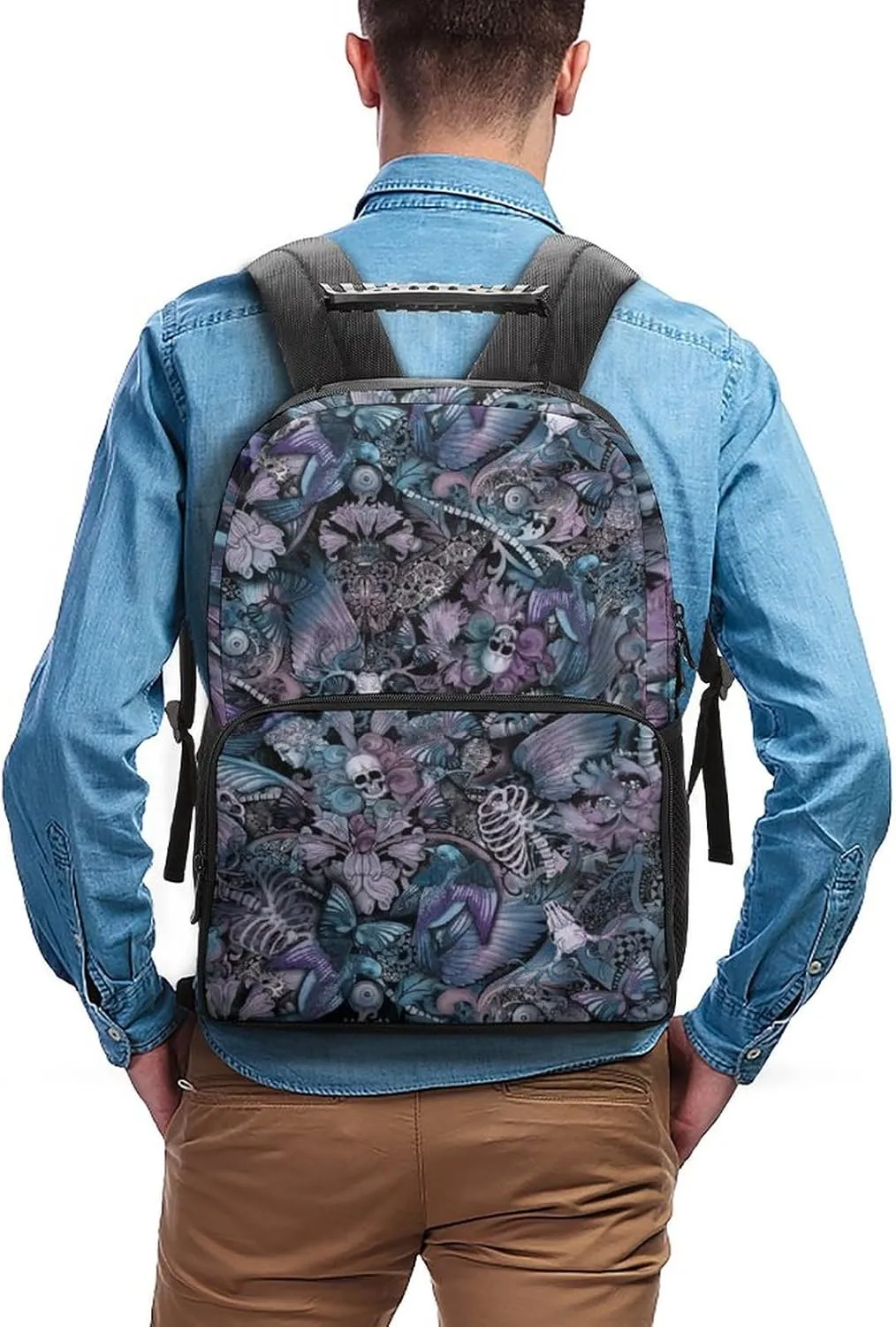 Supdreamc Men & Women Durable Polyester Day of The Dead Skull Skeleton Art Backpack Large Capacity Bookbag With Smooth Zippers for Climbing Picnic Bicycle
