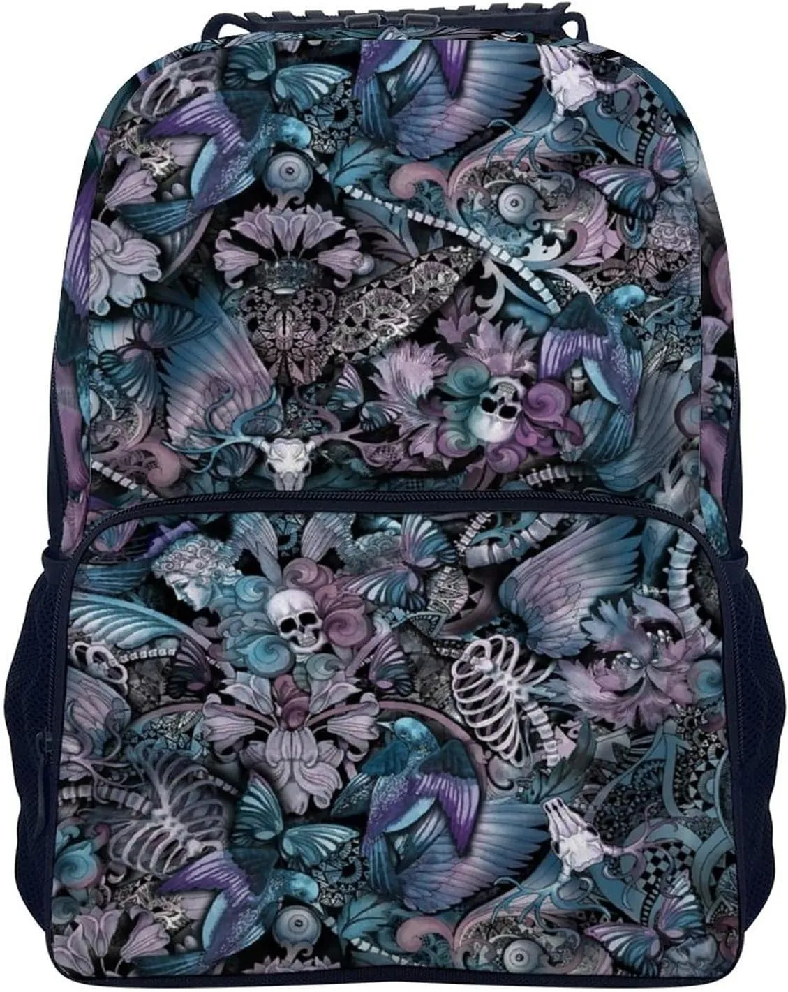 Supdreamc Men & Women Durable Polyester Day of The Dead Skull Skeleton Art Backpack Large Capacity Bookbag With Smooth Zippers for Climbing Picnic Bicycle
