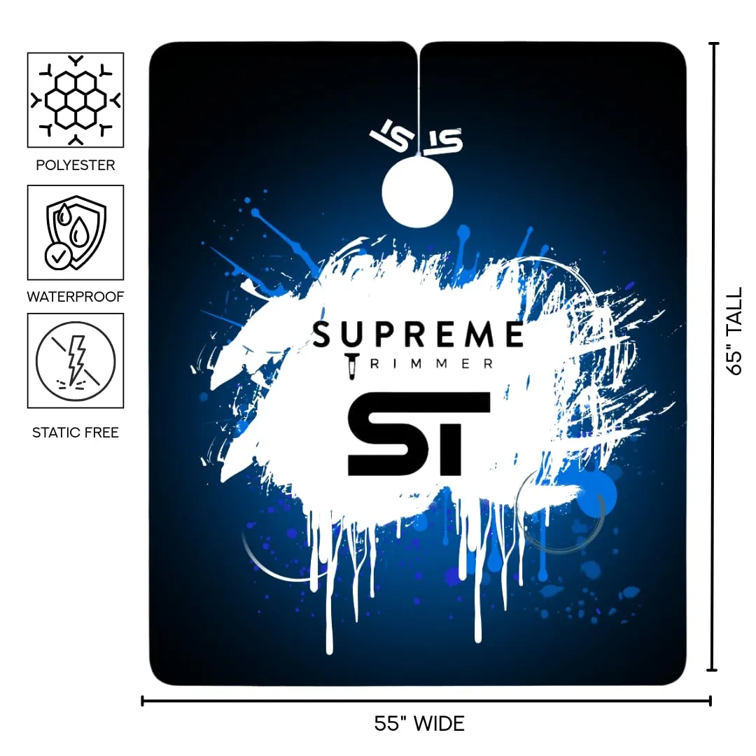 Supreme Trimmer Premium Barber Cape | Professional Hair Stylist Waterproof, Hook Closure Cape; Salon, Barber, or Home Use | Blue Neon