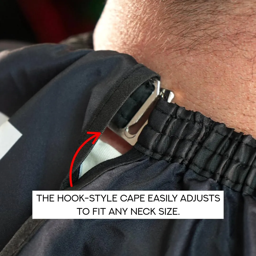 Supreme Trimmer Premium Barber Cape | Professional Hair Stylist Waterproof, Hook Closure Cape; Salon, Barber, or Home Use | Blue Neon